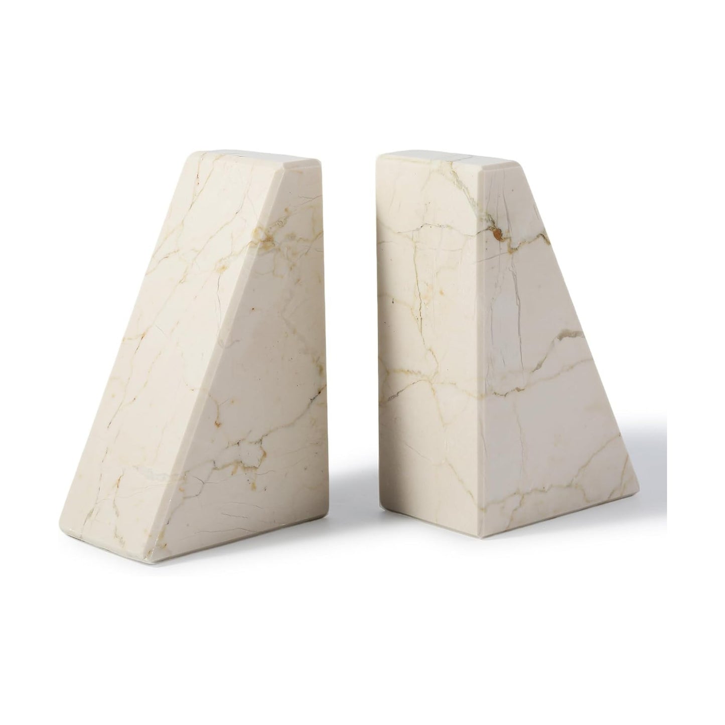 Marble Bookends / Large Bookends for Heavy Books / Trapezoid-beige