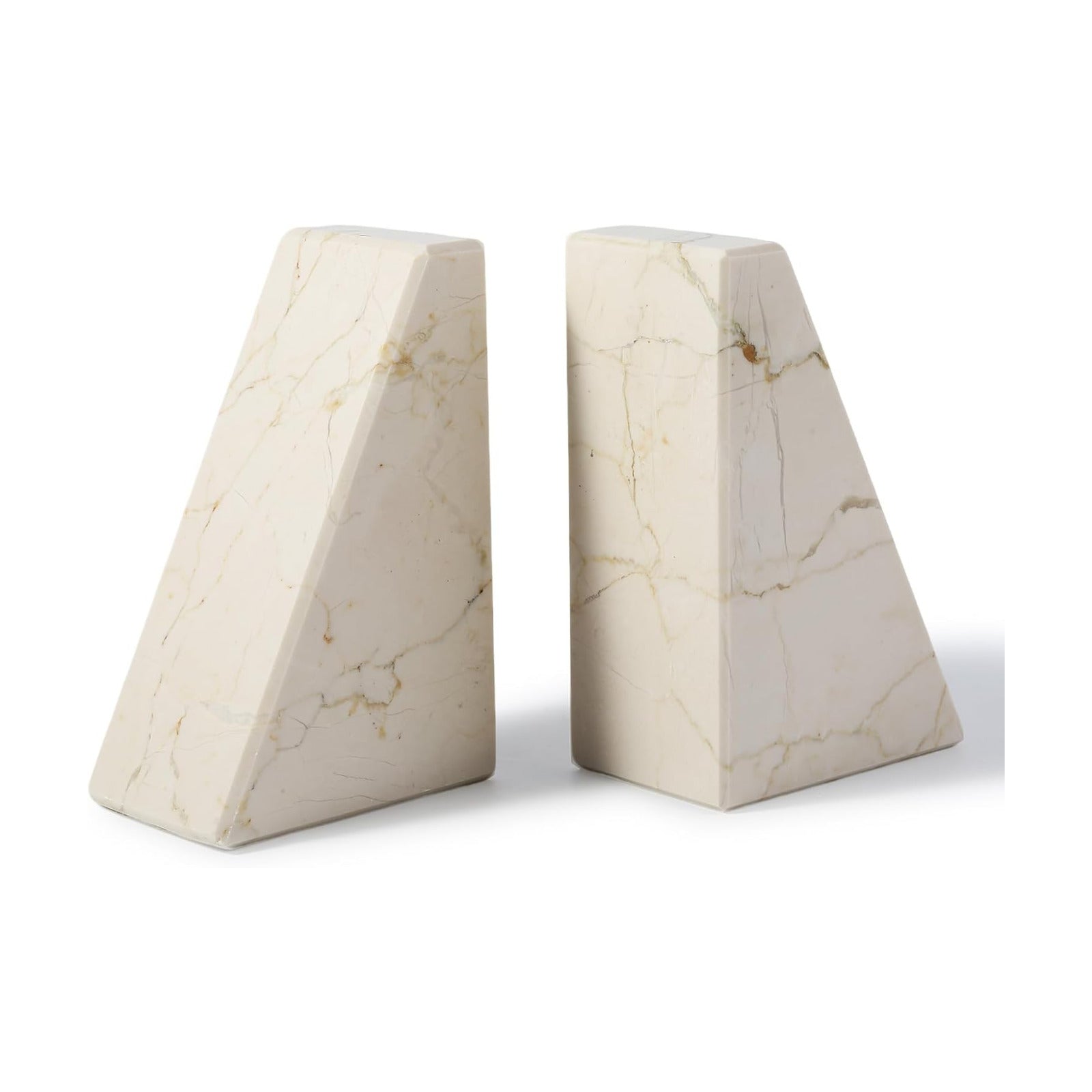 Marble Bookends / Large Bookends for Heavy Books / Trapezoid-beige