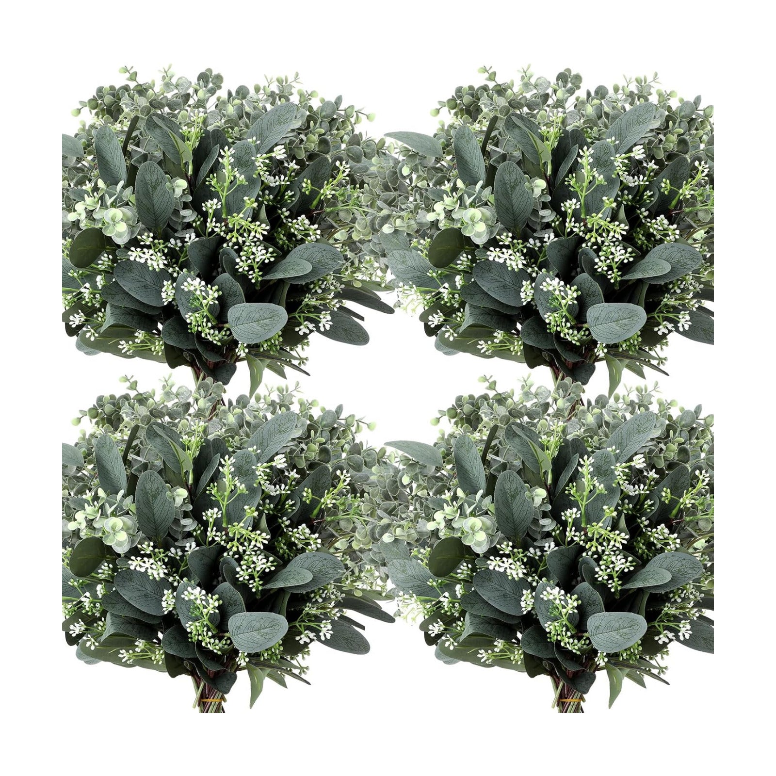 Seeds Artificial Silver Dollar Leaves Sprays Faux Oval for Wreath / White / Set of 20