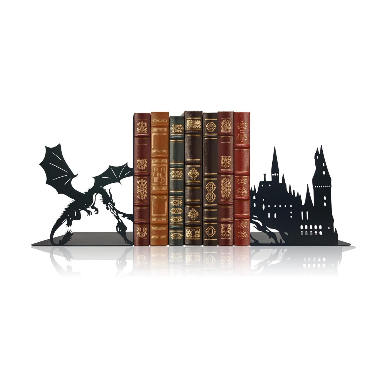 Unique Metal Castle Dragon Bookends