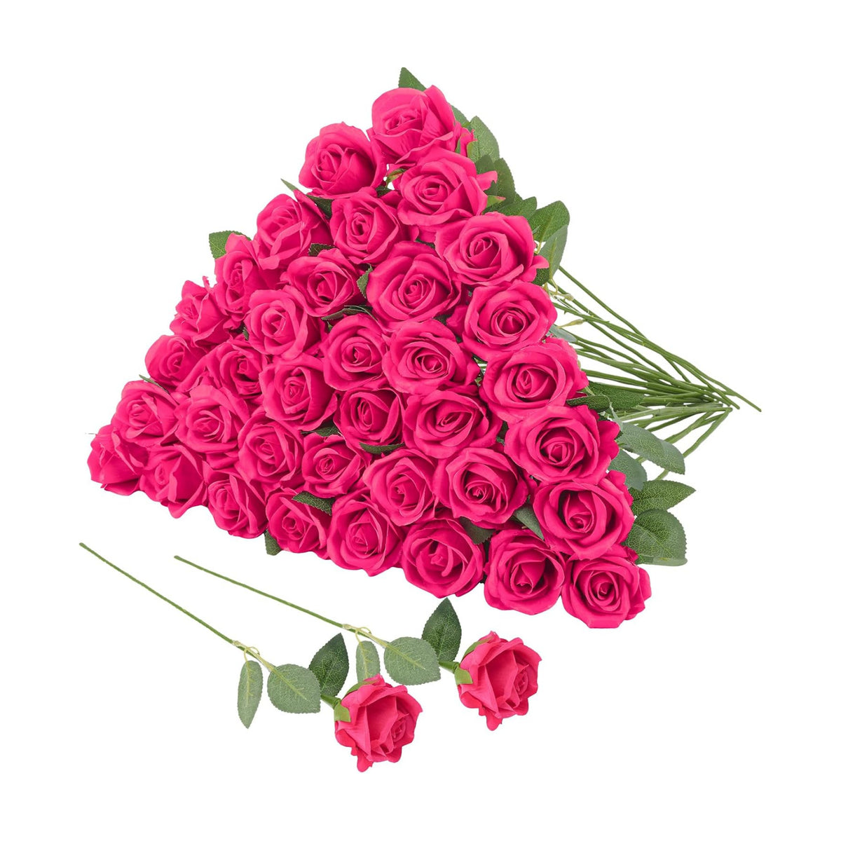 36 Pcs Hot Pink Artificial Roses with Long Stems