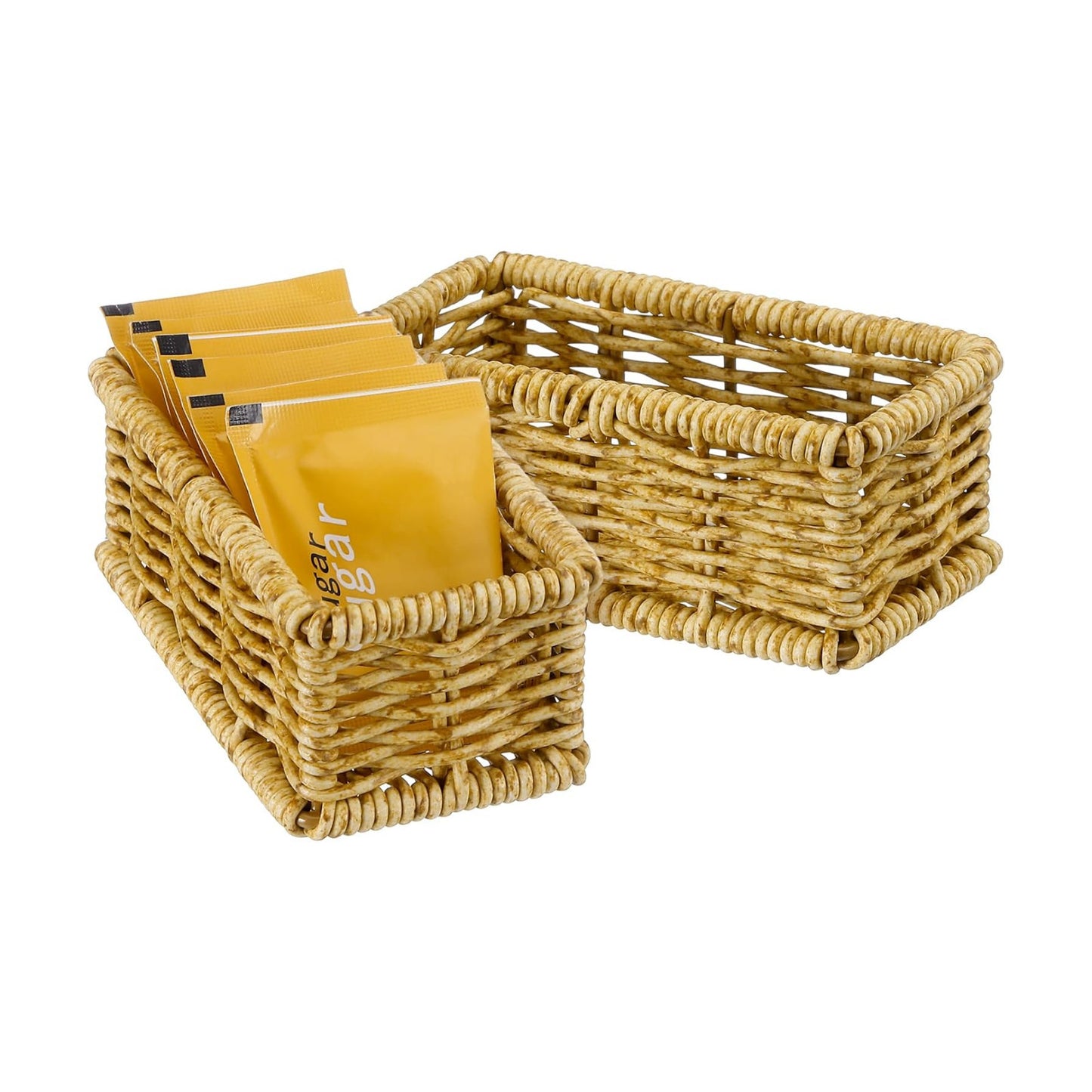 Rattan Sugar Packet Basket Rectangular Wicker Rattan Woven Baskets Small Sugar / Natural / Set of 2
