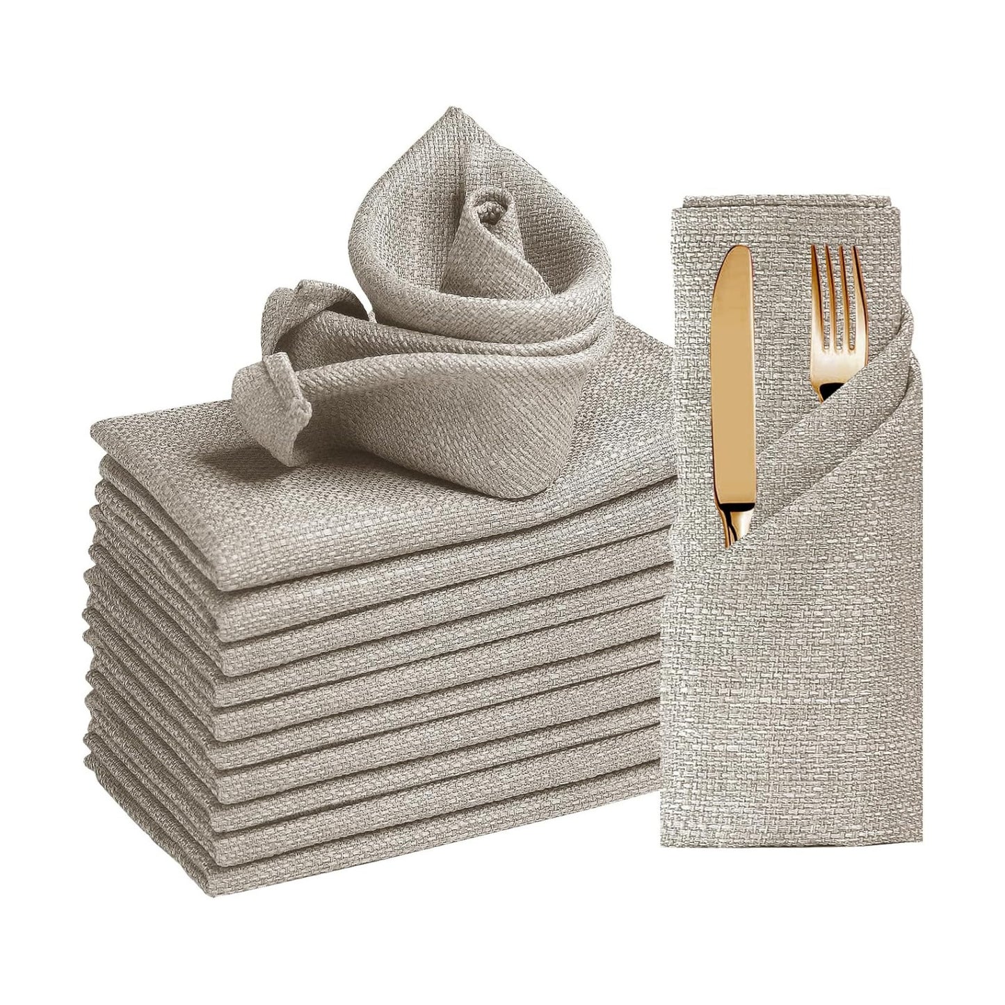 BALCONY & FALCON Rectangle Table Cloth Waterproof Beige 17.7"x17.7" 12pcs | Cloth Napkins Set of 12 Washable Linen