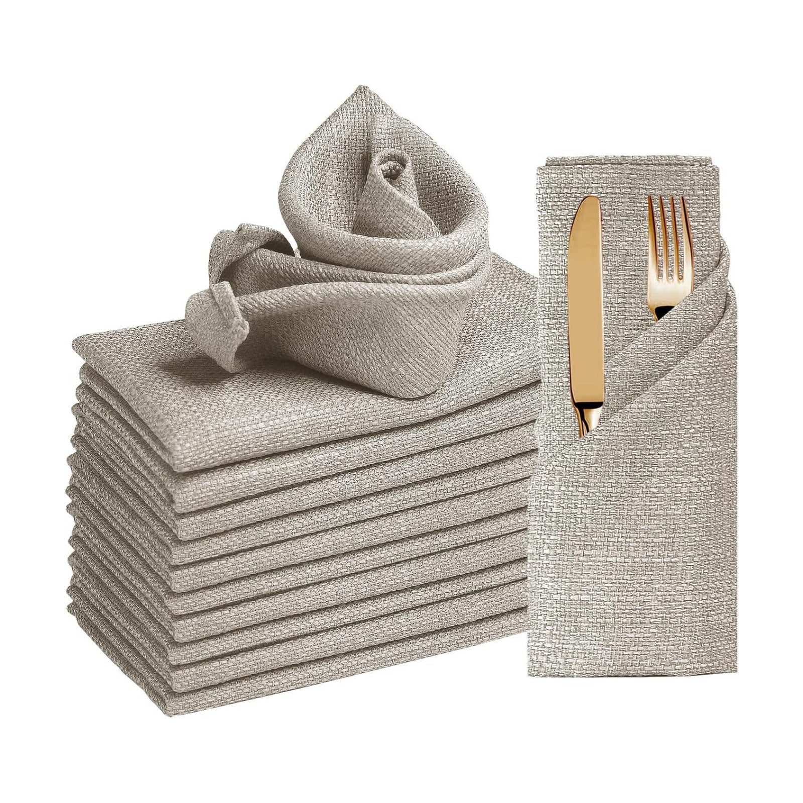BALCONY & FALCON Rectangle Table Cloth Waterproof Beige 17.7"x17.7" 12pcs | Cloth Napkins Set of 12 Washable Linen