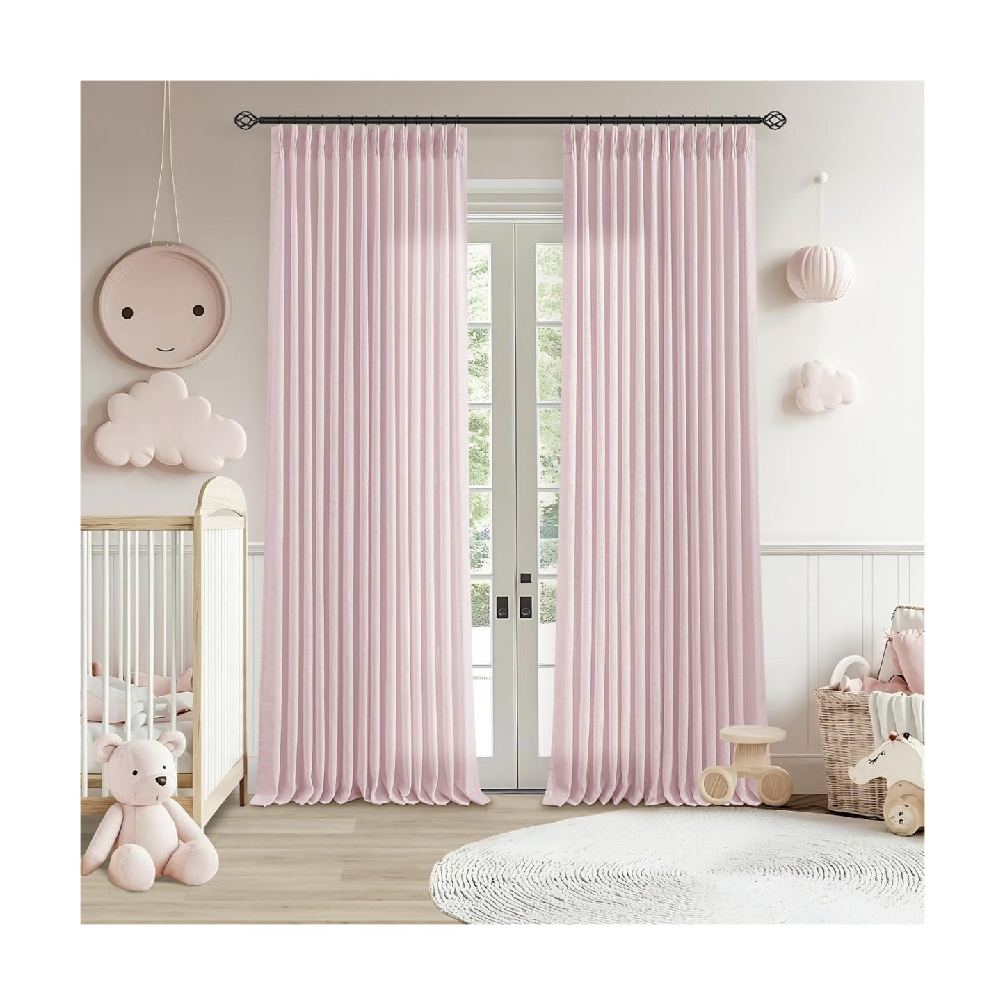 Light Pink Linen Pinch Pleat Curtains 120 Inch Length 2 Panels Set 40x120