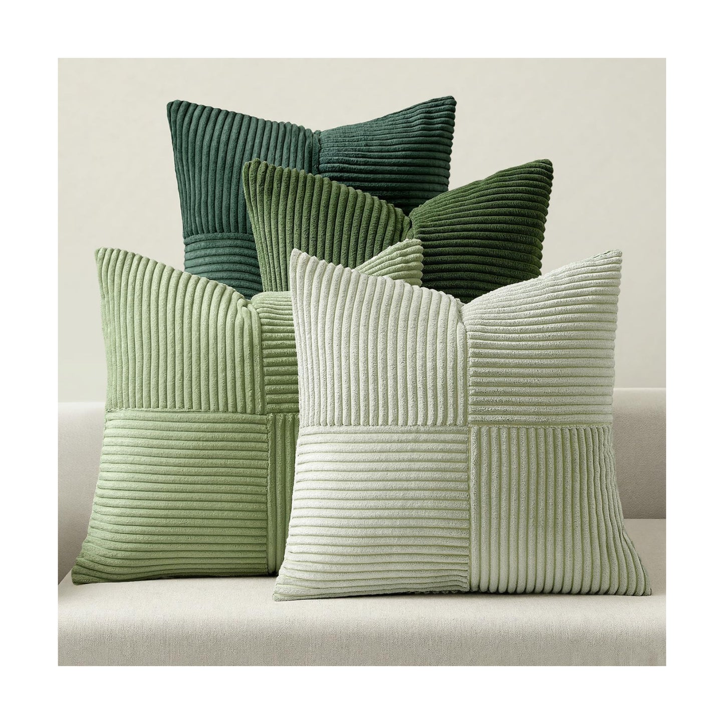 Spring Decorative Throw Pillow Covers Boho Farmhouse Cushion Covers / 18 x 18 / Green / Set of 4