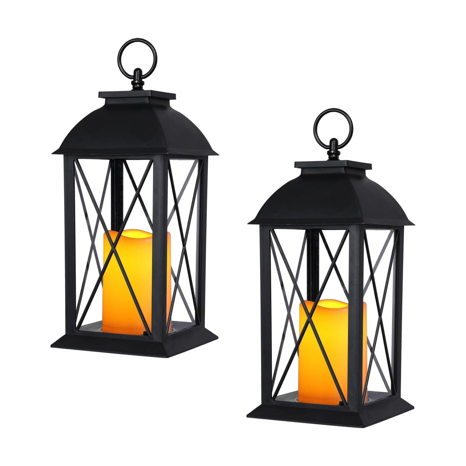 Bdor 13 Inch Outdoor Decorative Lanterns with LED Candle Timer 2 Pack Cross | Battery powered convenience, cozy