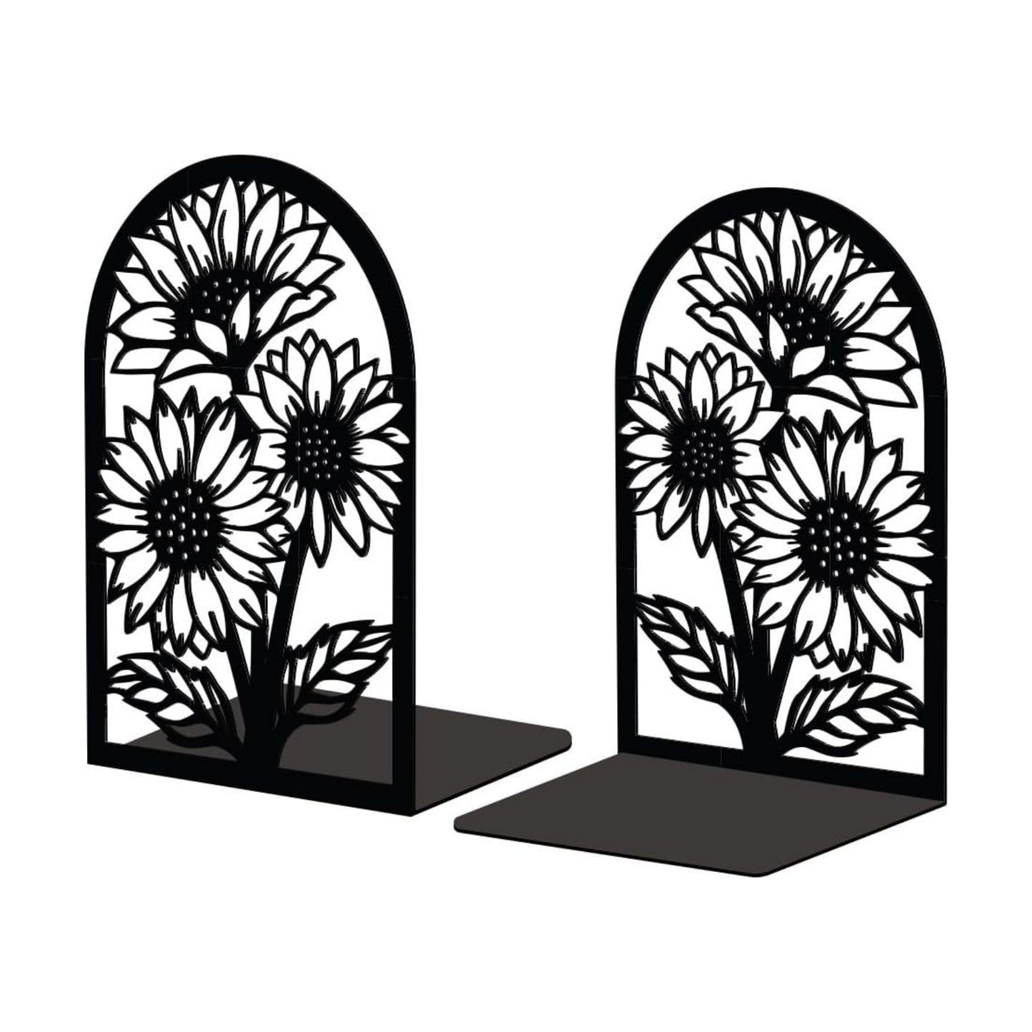 Metal Bookends / Modern Decorative Heavy Duty Study Book Support Stoppers / Sunflowers