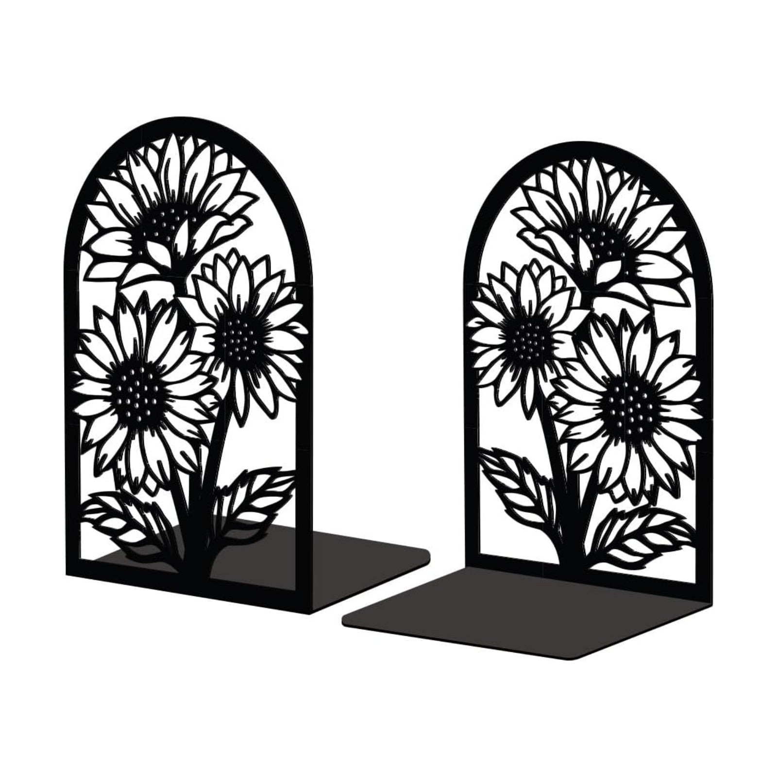 Metal Bookends / Modern Decorative Heavy Duty Study Book Support Stoppers / Sunflowers