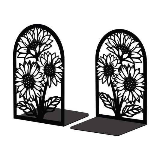 Metal Bookends / Modern Decorative Heavy Duty Study Book Support Stoppers / Sunflowers