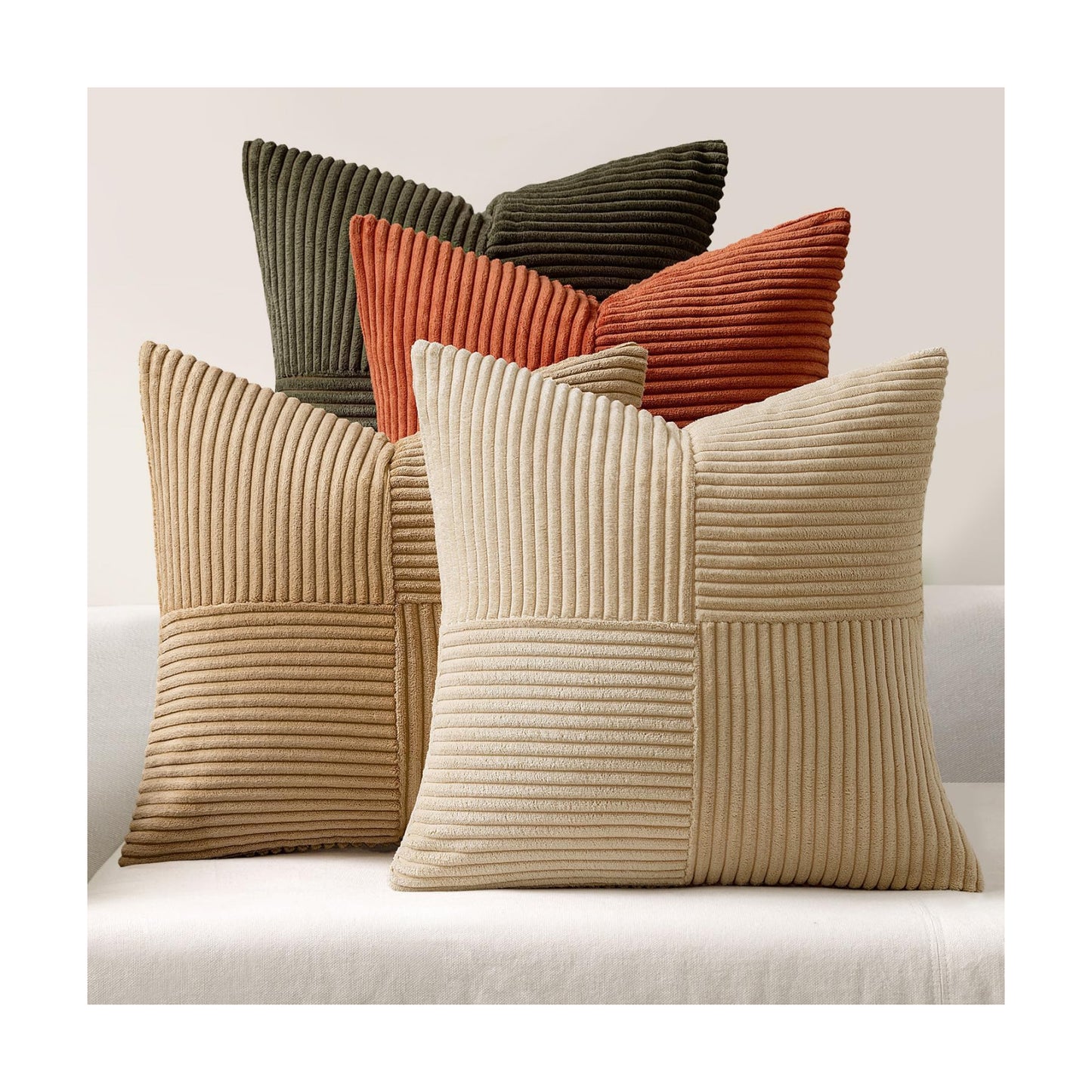 Rust-Olive Green Decorative Throw Pillow Covers Boho / 18 x 18 / Rust Olive Green / Set of 4