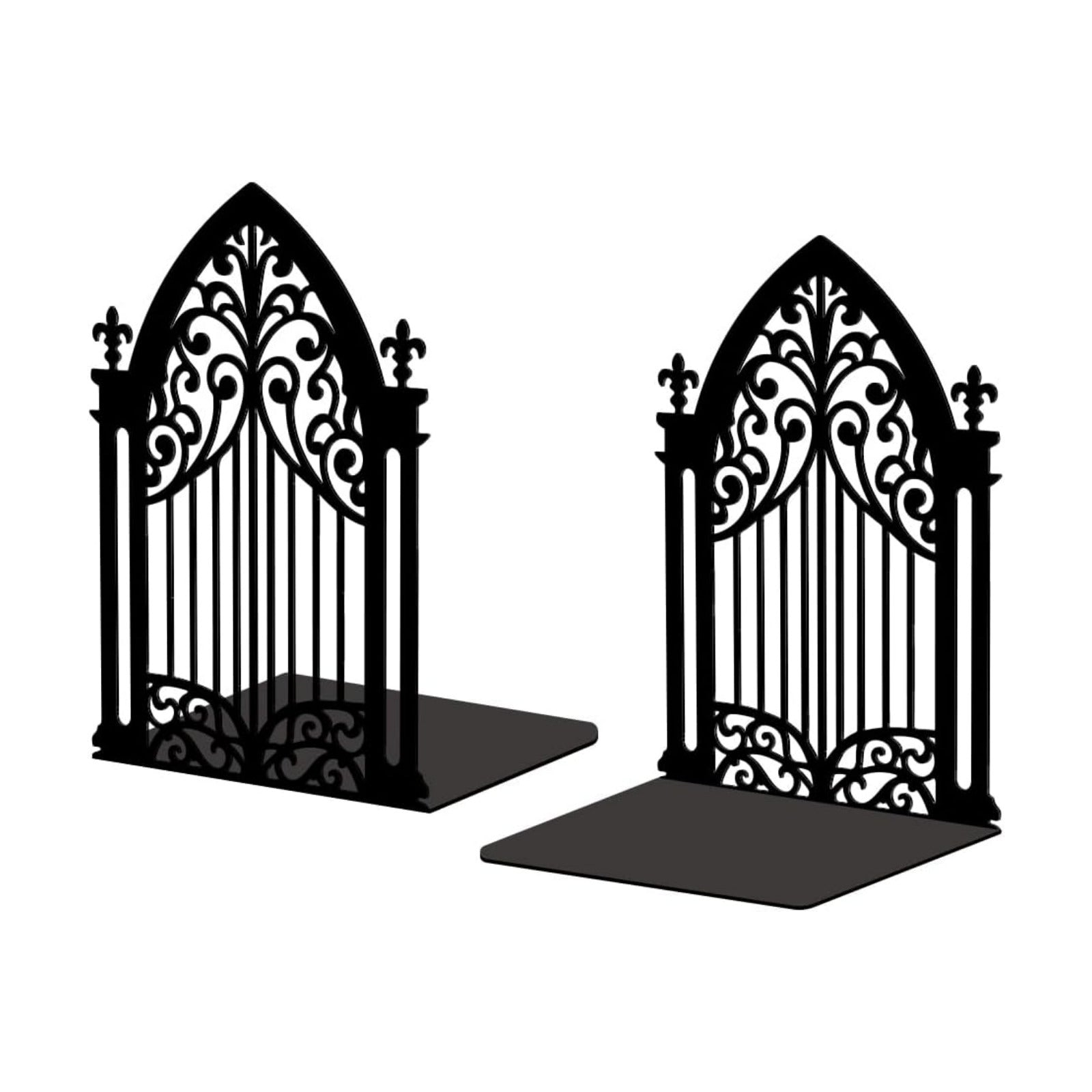 Metal Bookends / Modern Decorative Heavy Duty Study Book Support Stoppers / Gothic Gate