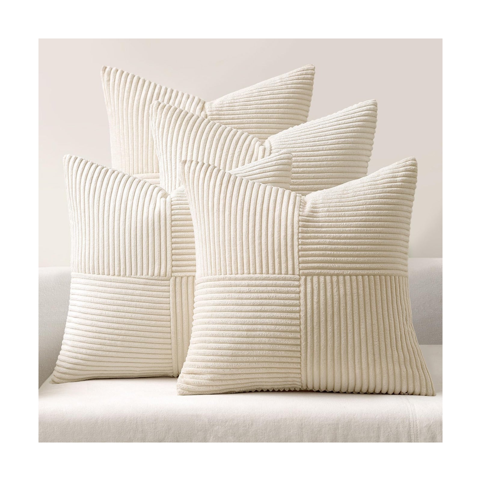 Throw Pillow Covers Boho Patchwork Cushion Cases Modern Farmhouse / 18 x 18 / Beige / Set of 4