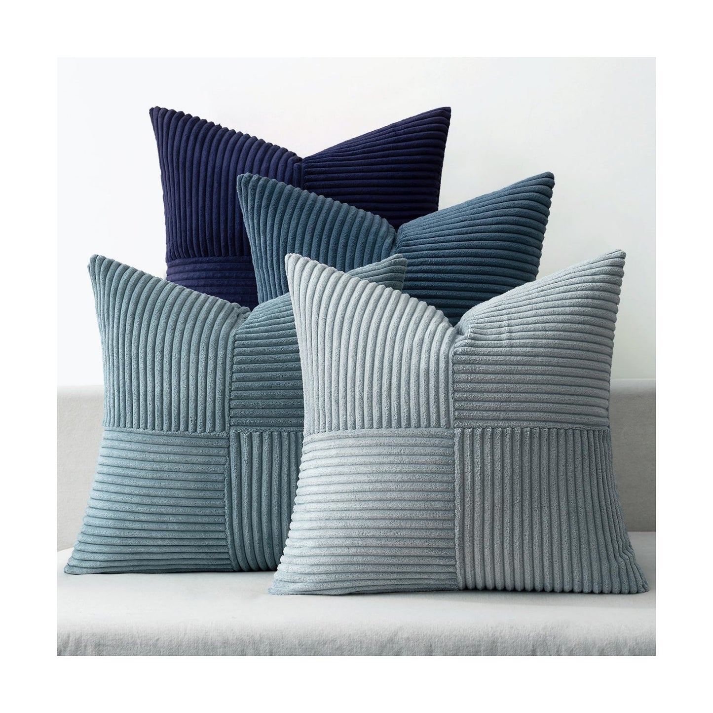 Dusty Blue Navy Farmhouse Throw Pillow Covers Boho Patchwork / 18 x 18 / Dark Blue / Set of 4