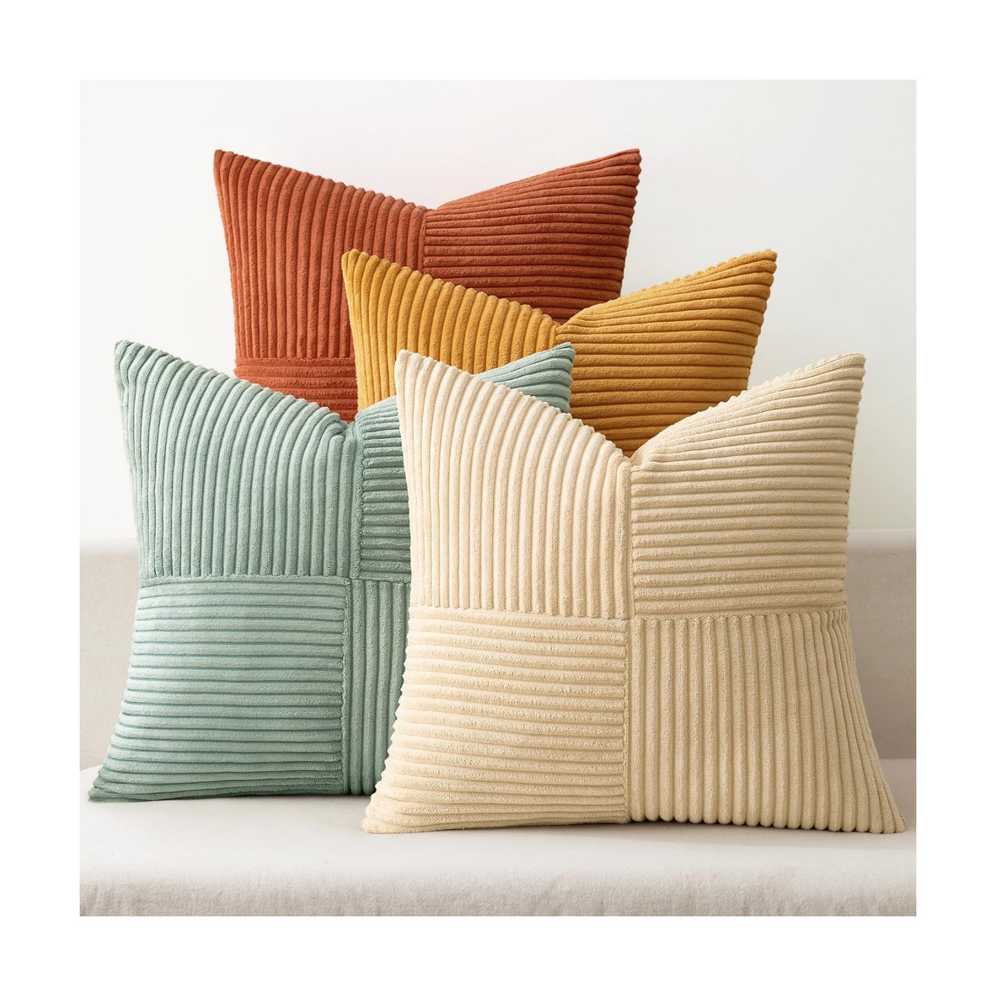 Decorative Throw Pillow Covers Boho Corduroy Striped Cushion / 18 x 18 / Teal Orange / Set of 4