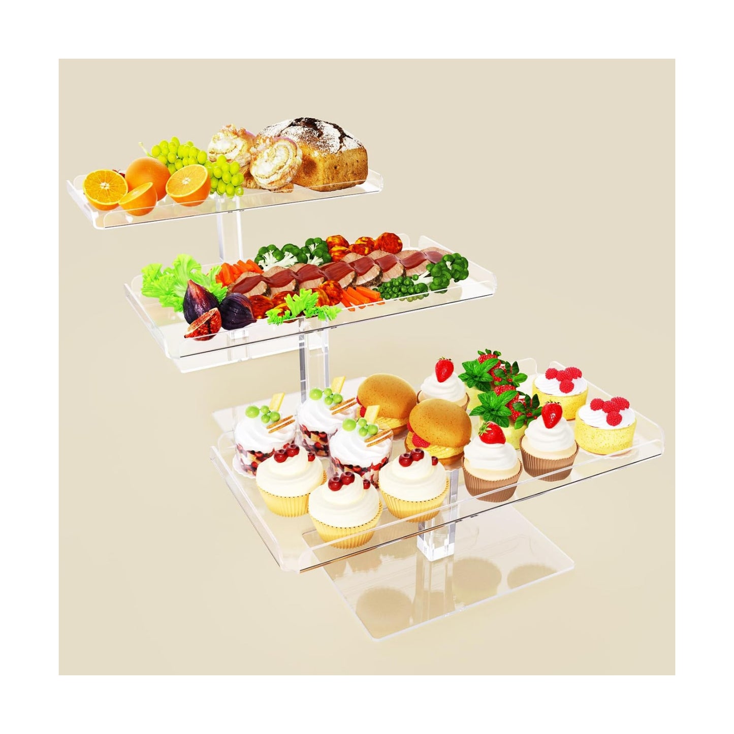 Bakzon Dessert Cupcake Stand, 3 Set Acrylic Tiered Serving Tray for Dessert Table Display, Cup Cake Holder for Tea