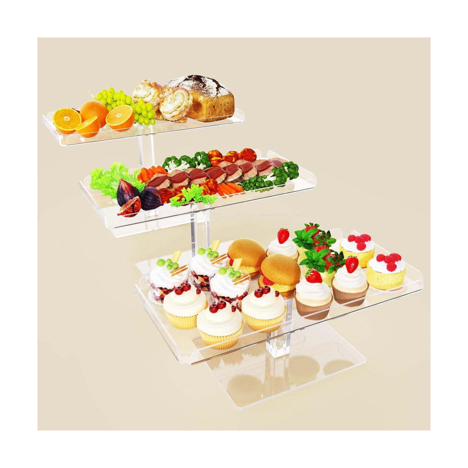 Bakzon Dessert Cupcake Stand, 3 Set Acrylic Tiered Serving Tray for Dessert Table Display, Cup Cake Holder for Tea