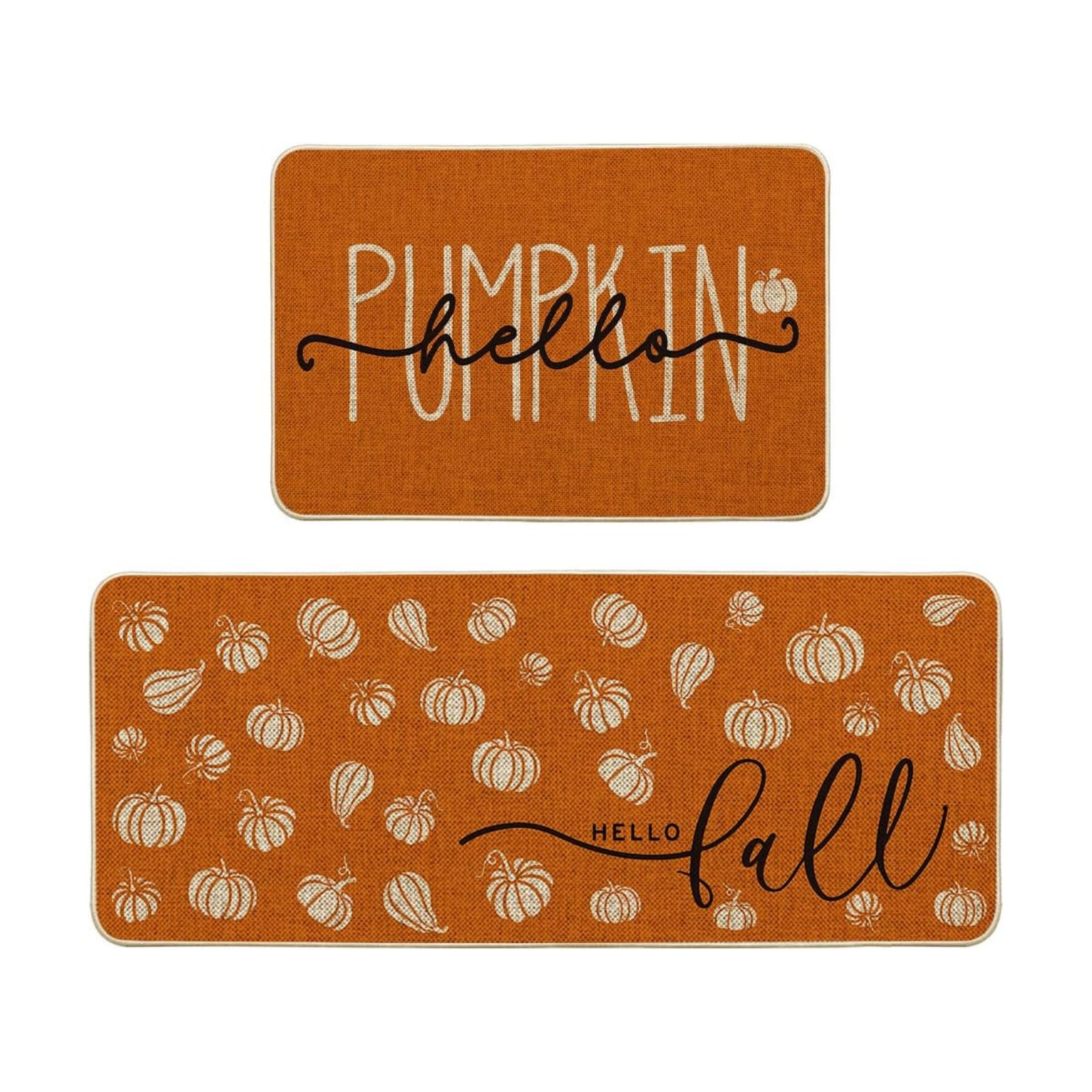 Artoid Mode Orange Hello Pumpkin Fall Kitchen Mats Set of 2-24x35+24x59