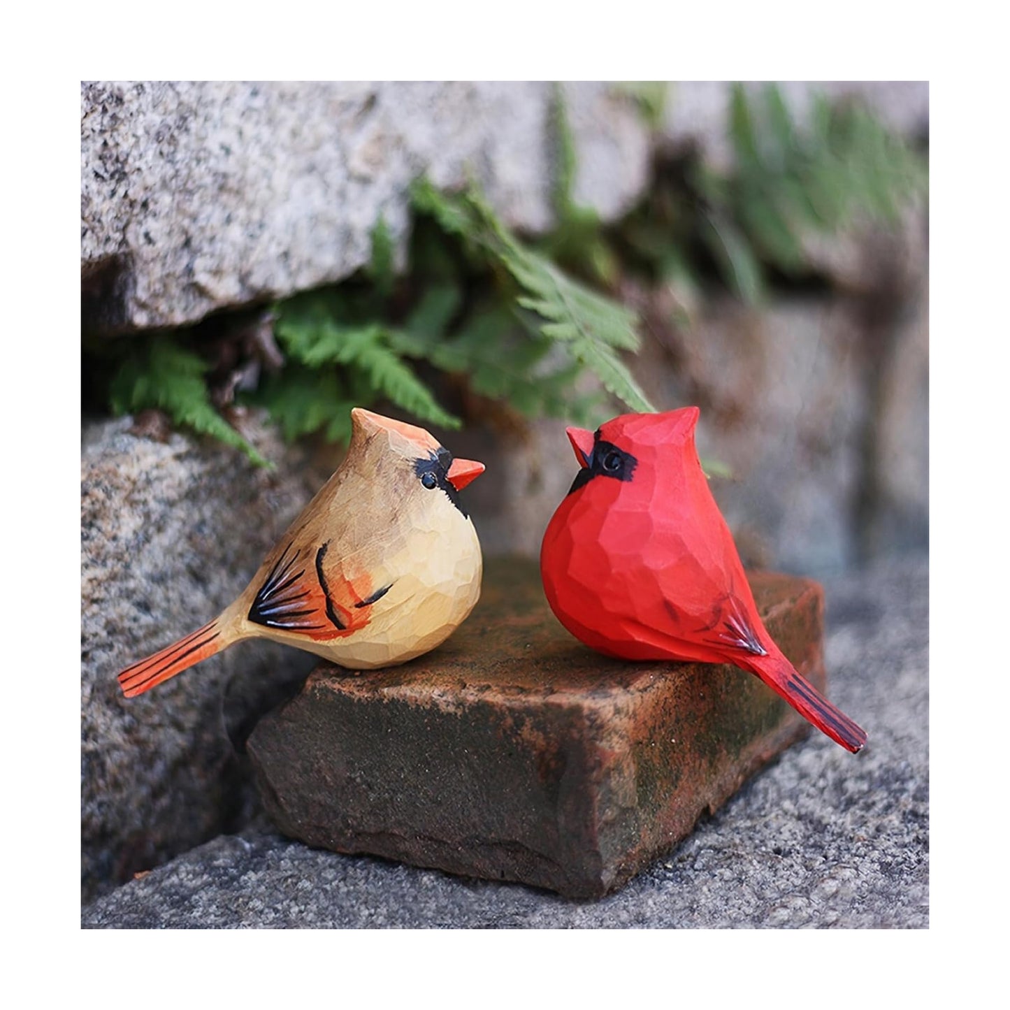 Small Carved Northern Cardinal Figurines / 1 Pair Cardinal / 3.9 Inch
