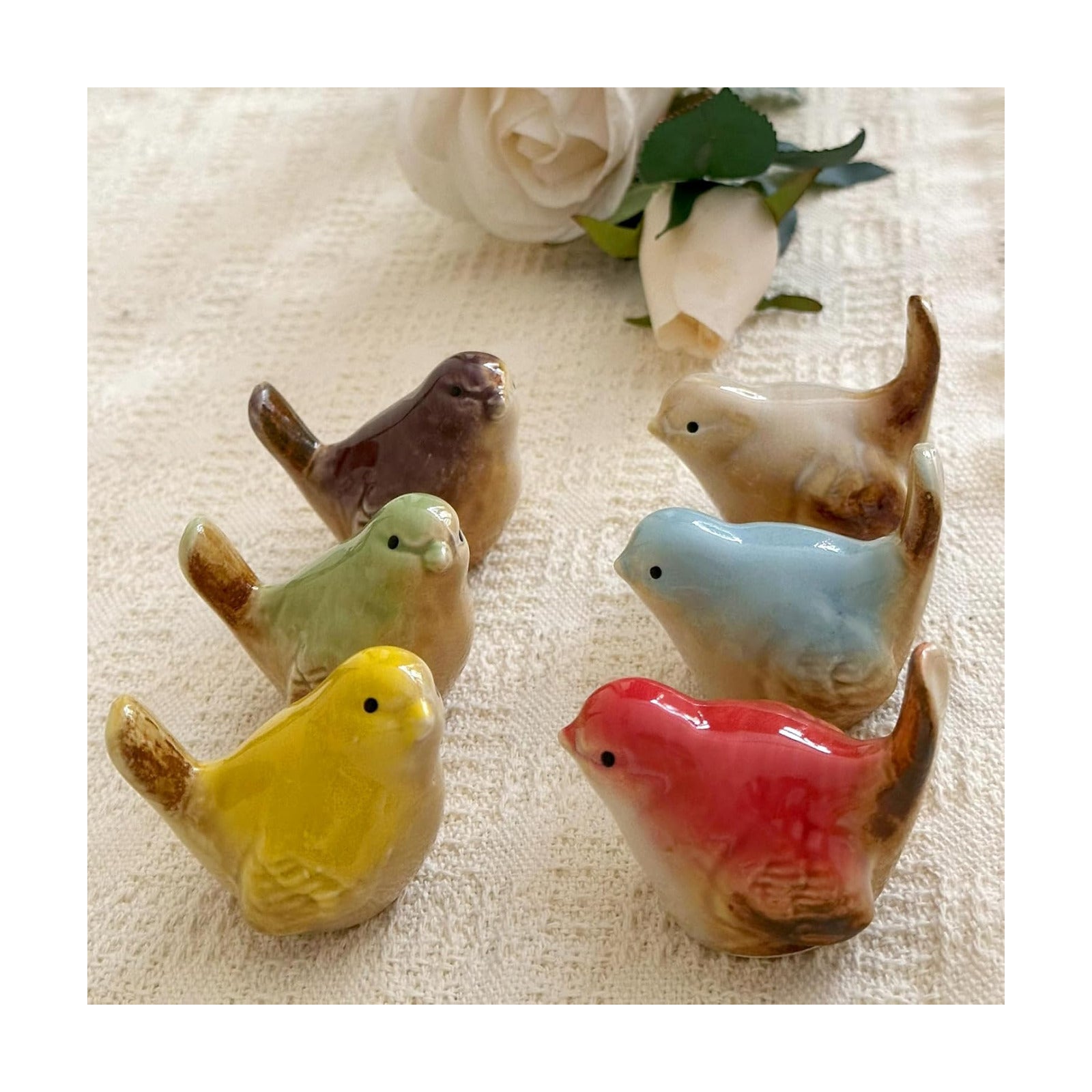 Ceramic Bird Figurines / 2.2 Inch / Set of 6