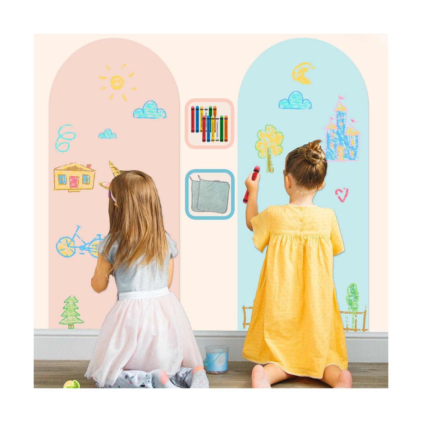 Magnetic Wall Decals for Playroom Magnetic Chalkboard / Pink & Blue / Set of 2