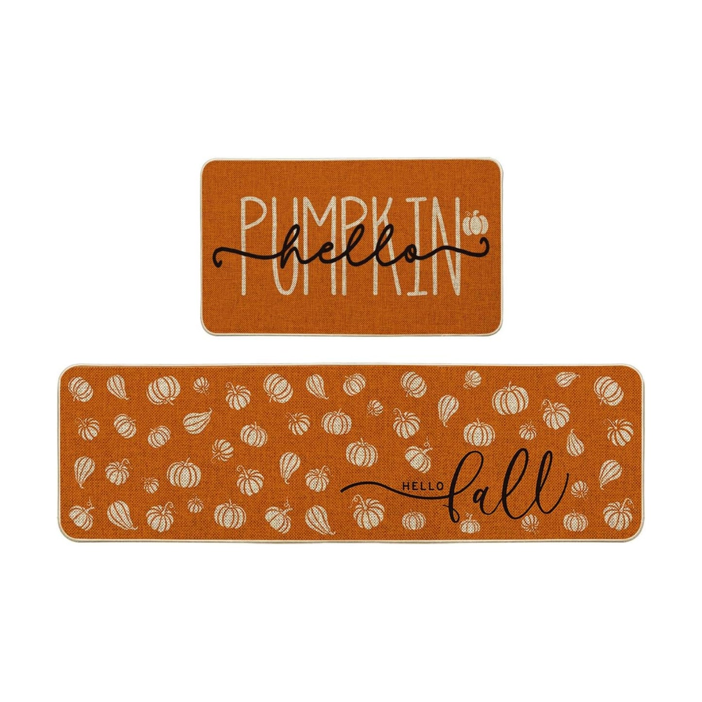 Artoid Mode Orange Hello Pumpkin Fall Kitchen Mats Set of 2-17x29+17x59