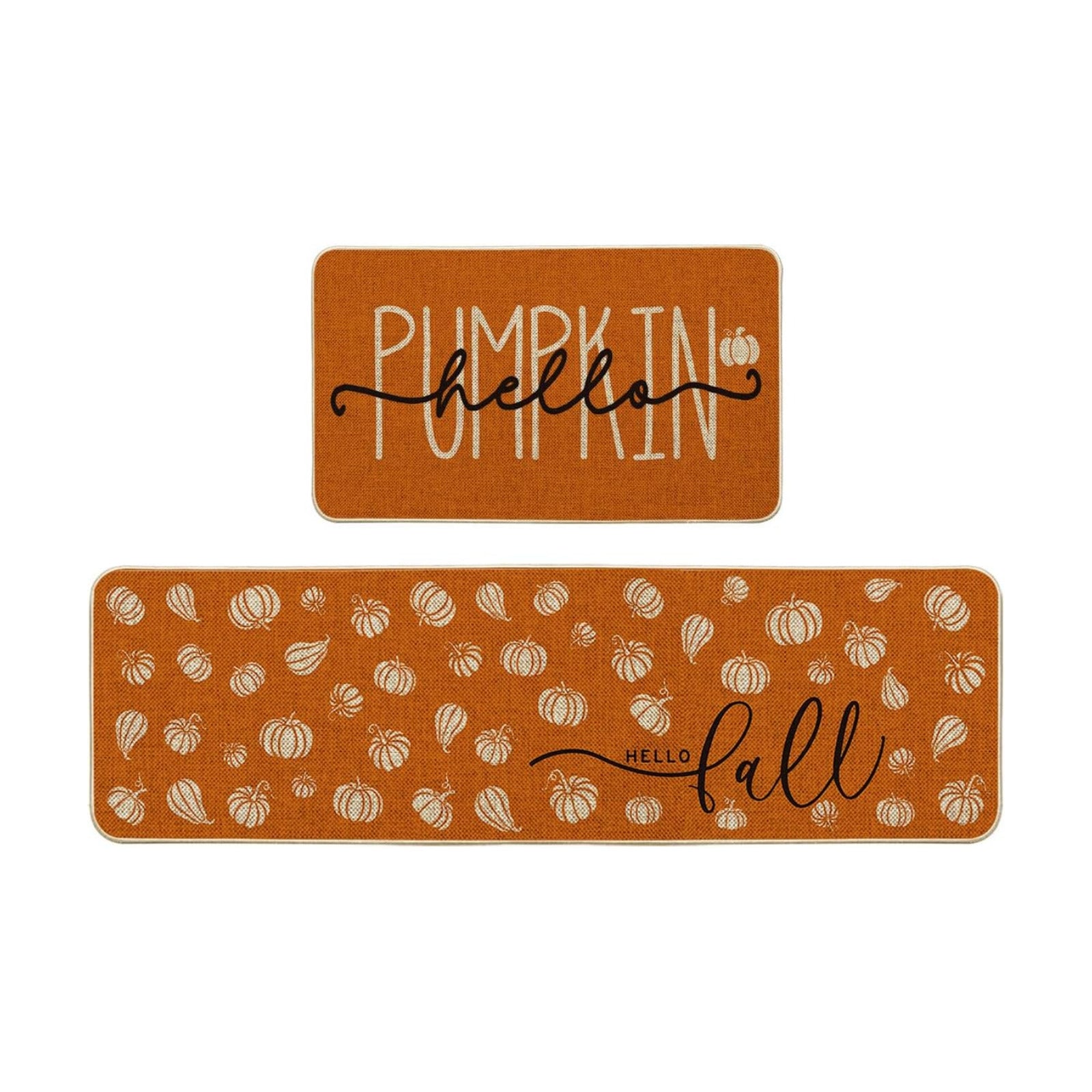 Artoid Mode Orange Hello Pumpkin Fall Kitchen Mats Set of 2-17x29+17x59