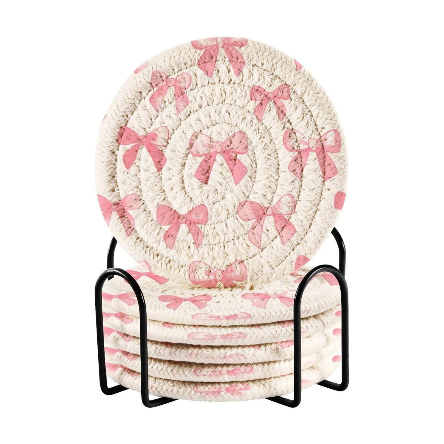 Coasters for Drinks Bows Pattern Absorbing Round Table Mat for Mugs and Cups / Multi 29 / Pink