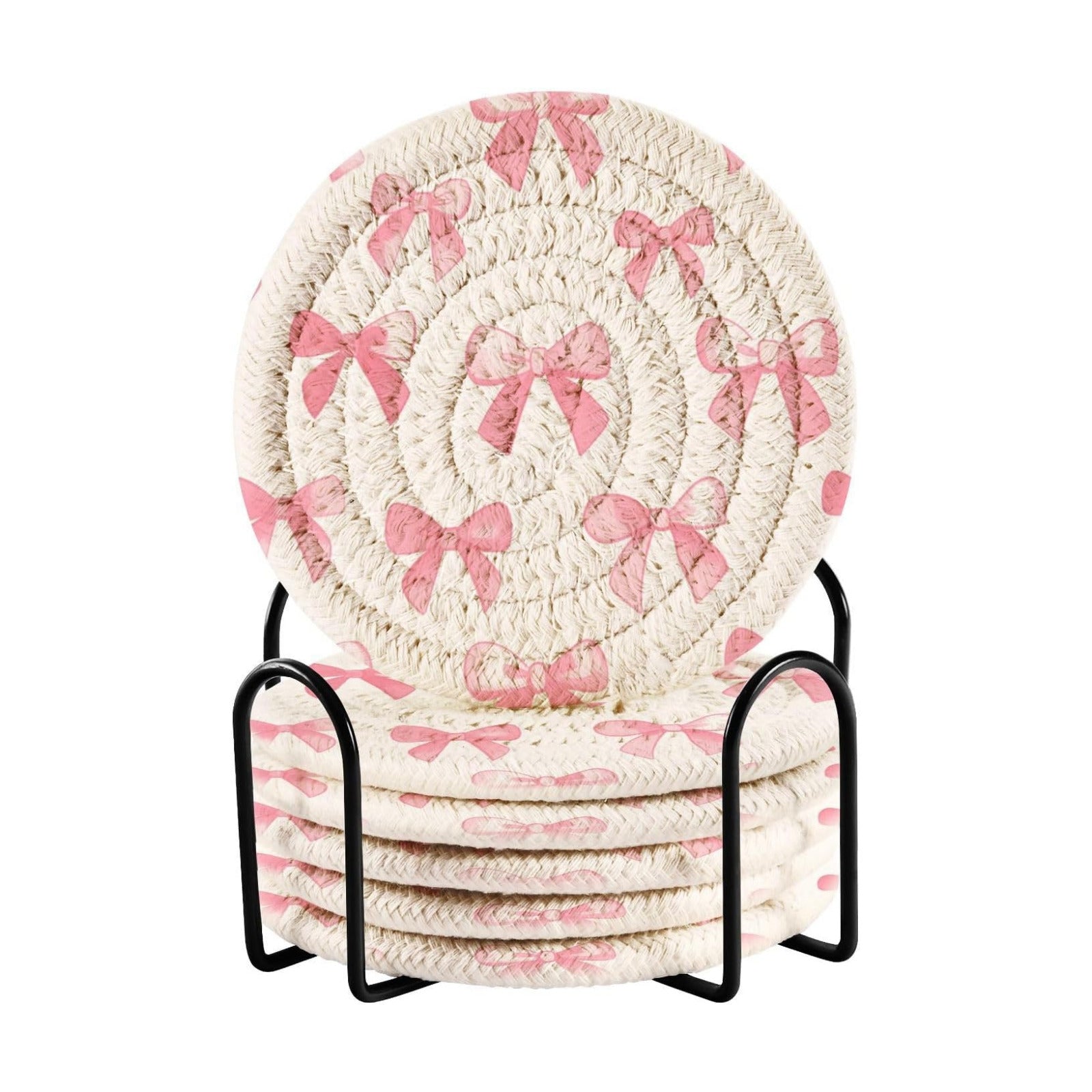 Coasters for Drinks Bows Pattern Absorbing Round Table Mat for Mugs and Cups / Multi 29 / Pink