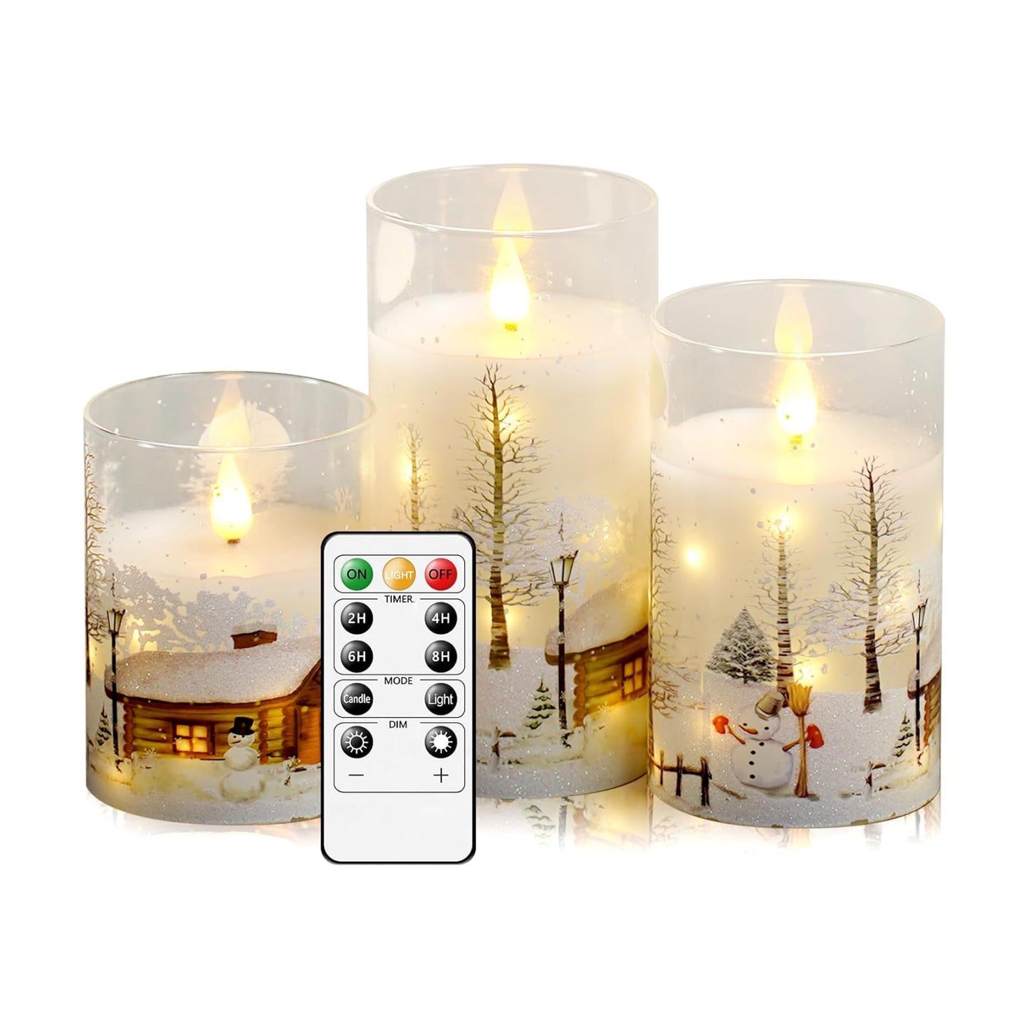 Christmas Flameless Candles with Remote - White LED Candles & String Lights, with Glass casing Battery Operated Set of