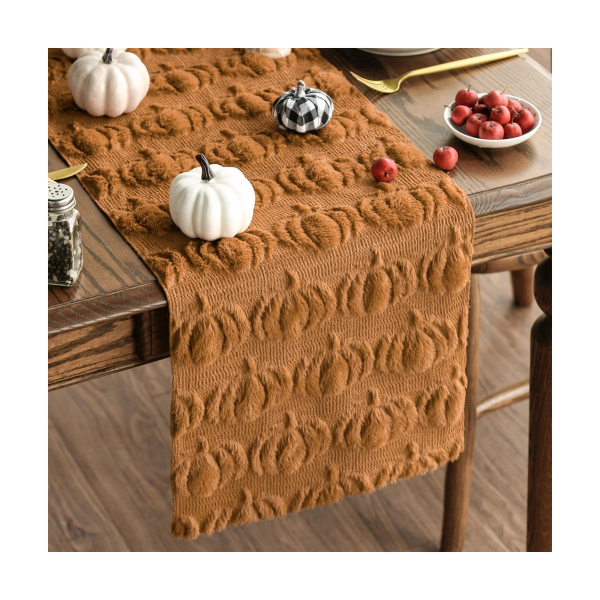 Artoid Mode Caramel Soft Faux Fur Pumpkins Fall Table Runner 13x120 Inch