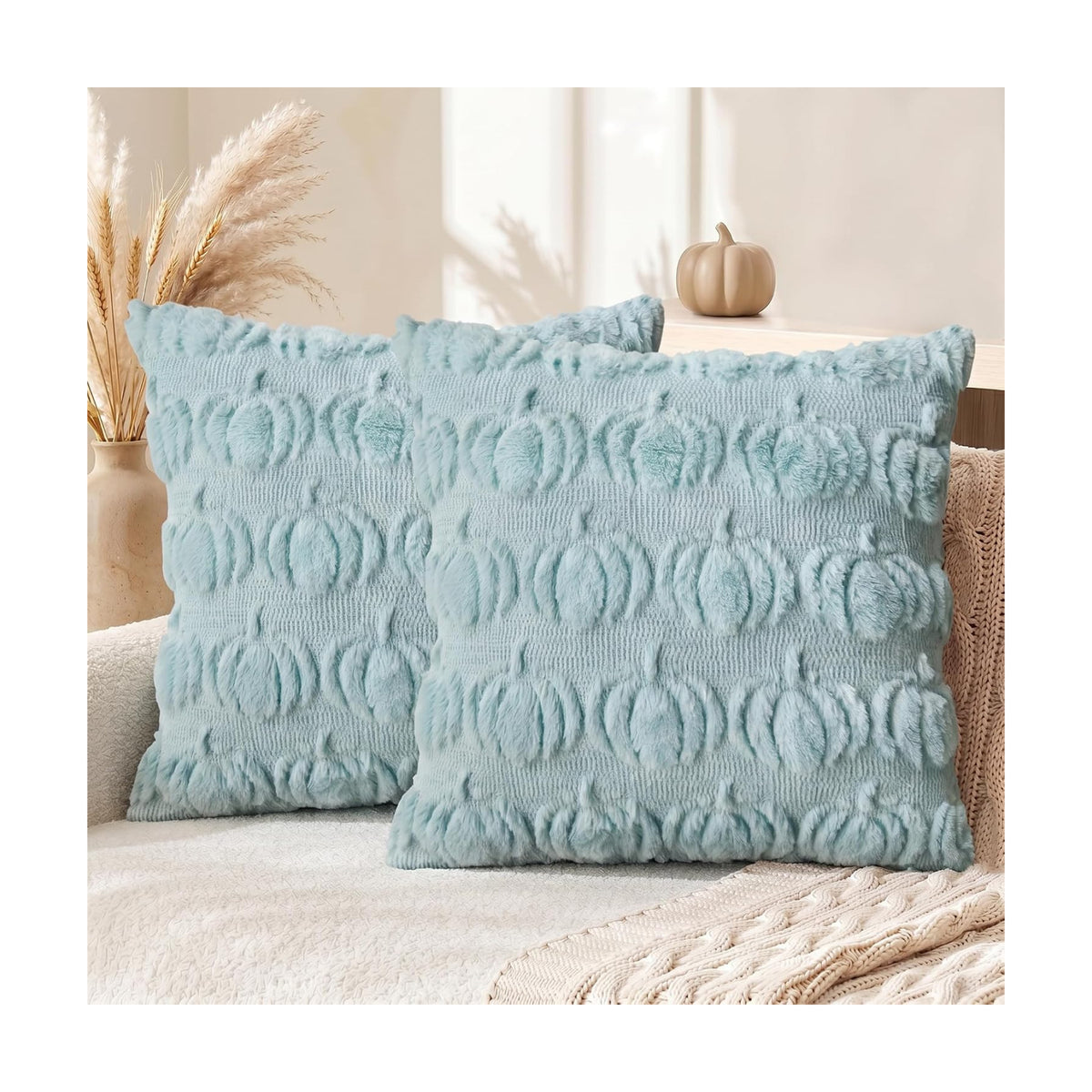 AVOIN colorlife Blue Fall Pumpkin Throw Pillow Covers 20x20 Inch