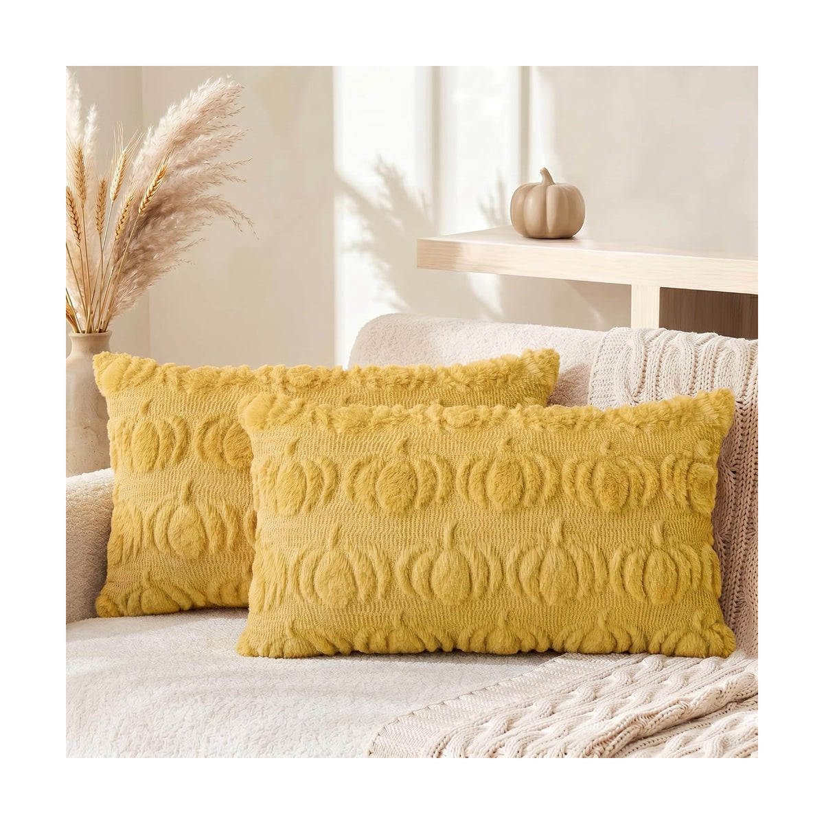 AVOIN colorlife Yellow Fall Pumpkin Throw Pillow Covers 12x20 Inch
