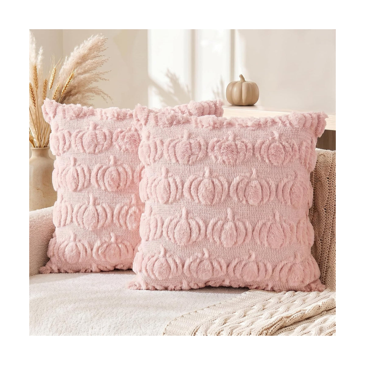 AVOIN colorlife Pink Fall Pumpkin Throw Pillow Covers 16x16 Inch
