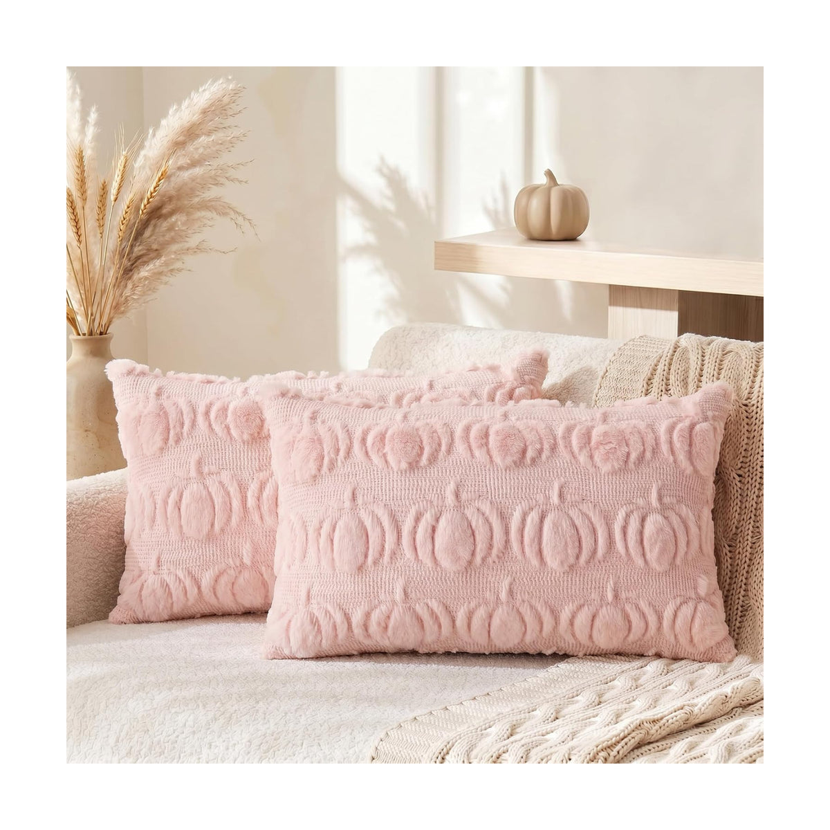 AVOIN colorlife Pink Fall Pumpkin Throw Pillow Covers 12x20 Inch
