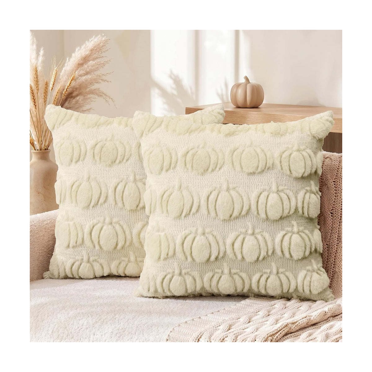 AVOIN colorlife Beige Fall Pumpkin Throw Pillow Covers 20x20 Inch