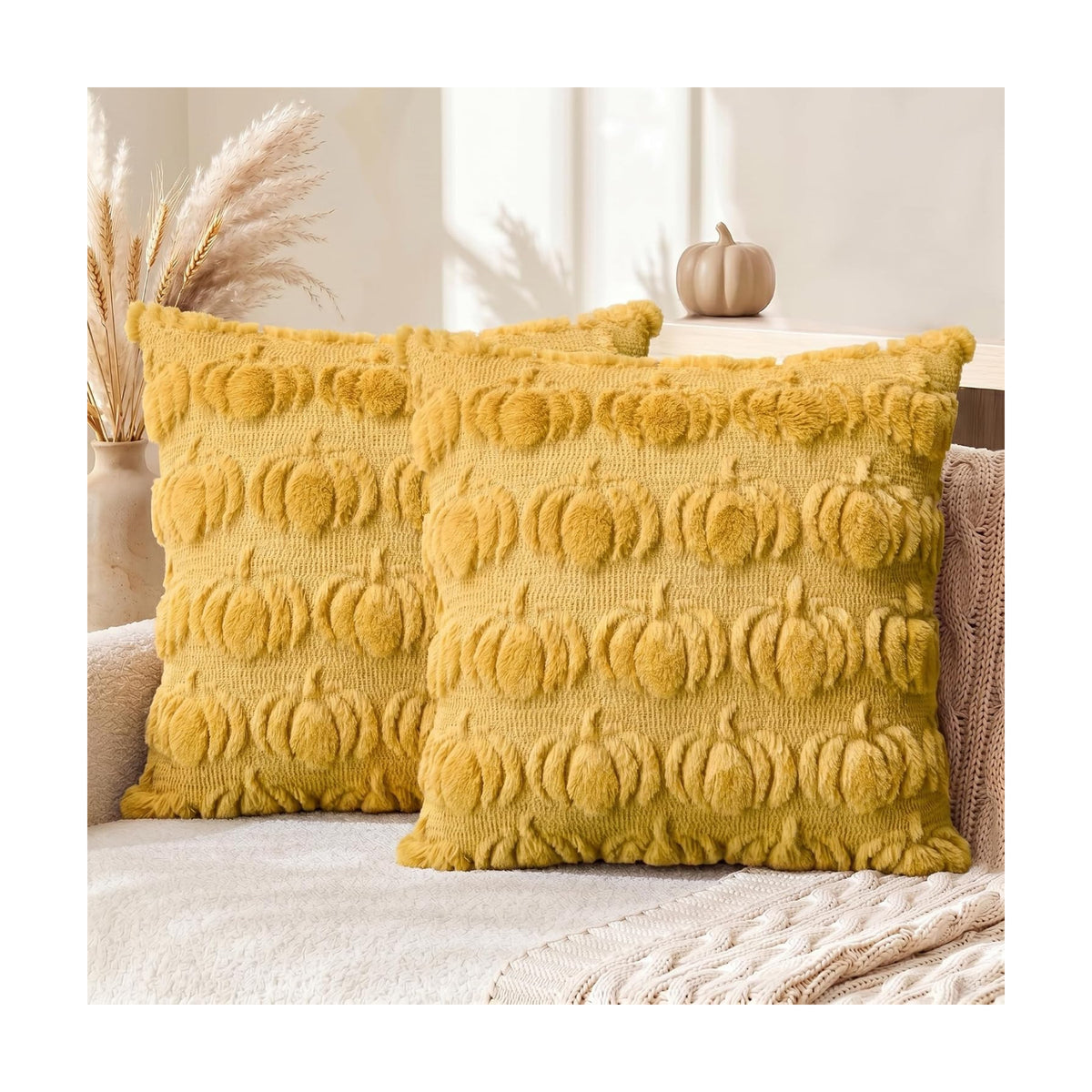 AVOIN colorlife Yellow Fall Pumpkin Throw Pillow Covers 20x20 Inch