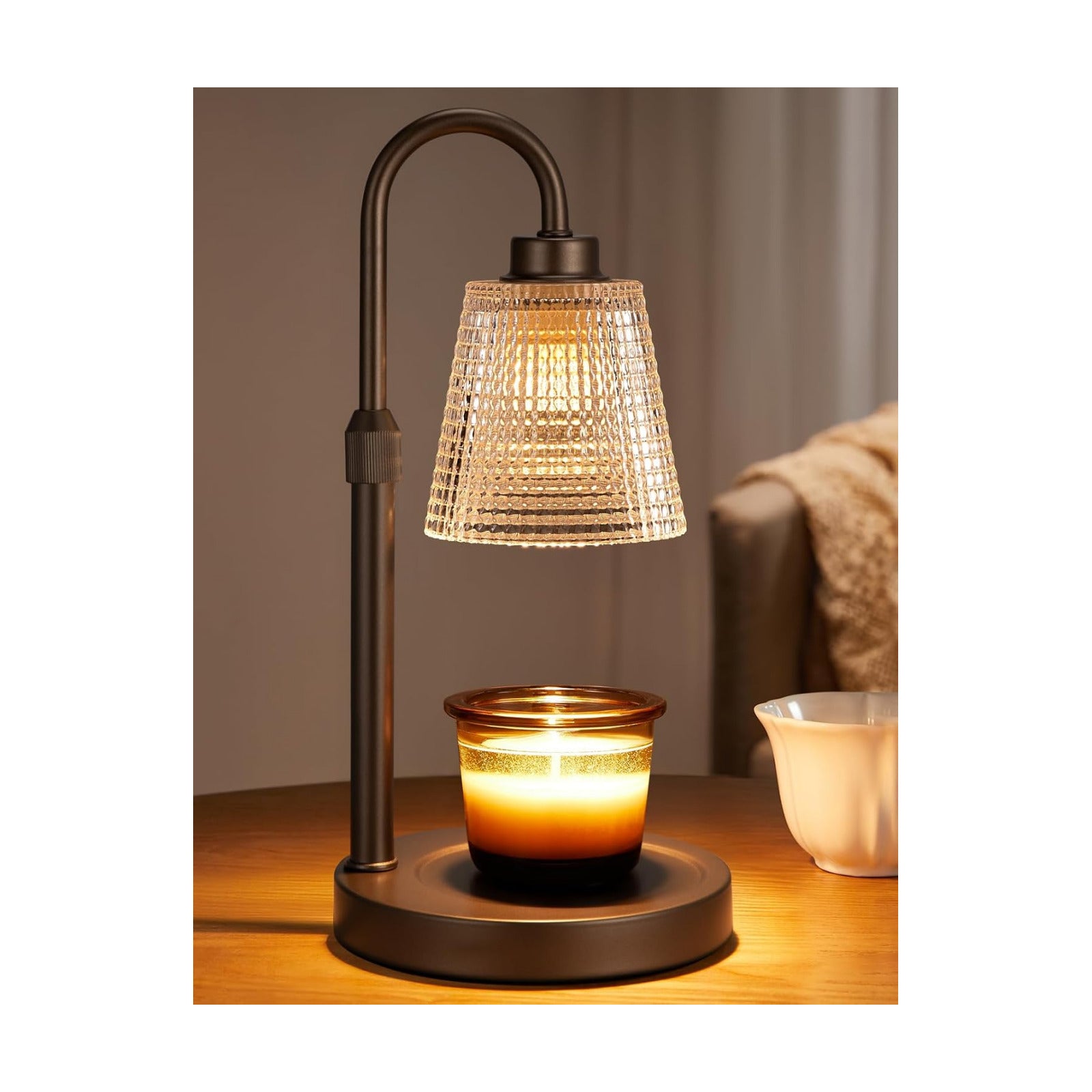 Brown Candle Warmer Lamp with Timer, Dimmable Candle Warmer for Jar Candles, Height Adjustable Wax Melts Warmer