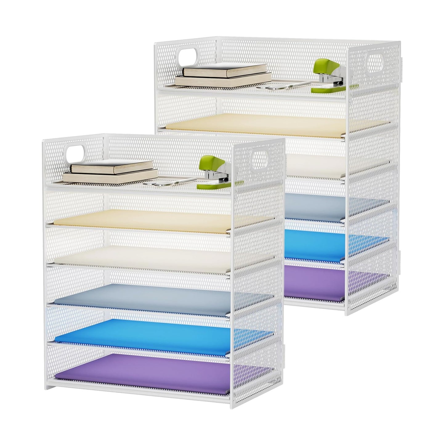 Marbrasse 2 Pack Desk Organizer with Handle, 6 Tier Paper Letter Tray, Mesh Desk File Organizer for Office, School and