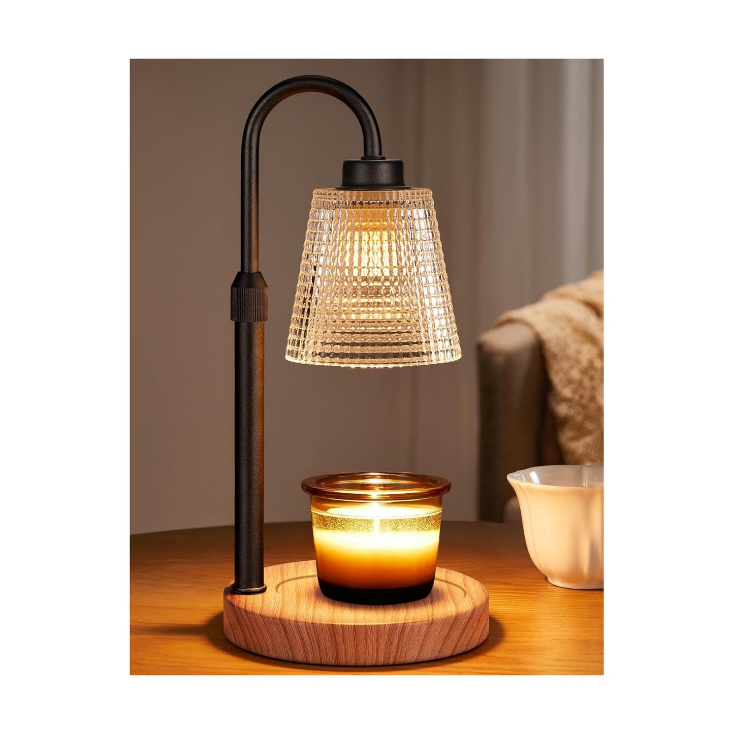 Innqoo Rustic Candle Warmer Lamp with Timer, Dimmable Candle Warmer for Jar Candles, Height Adjustable Wax Melts