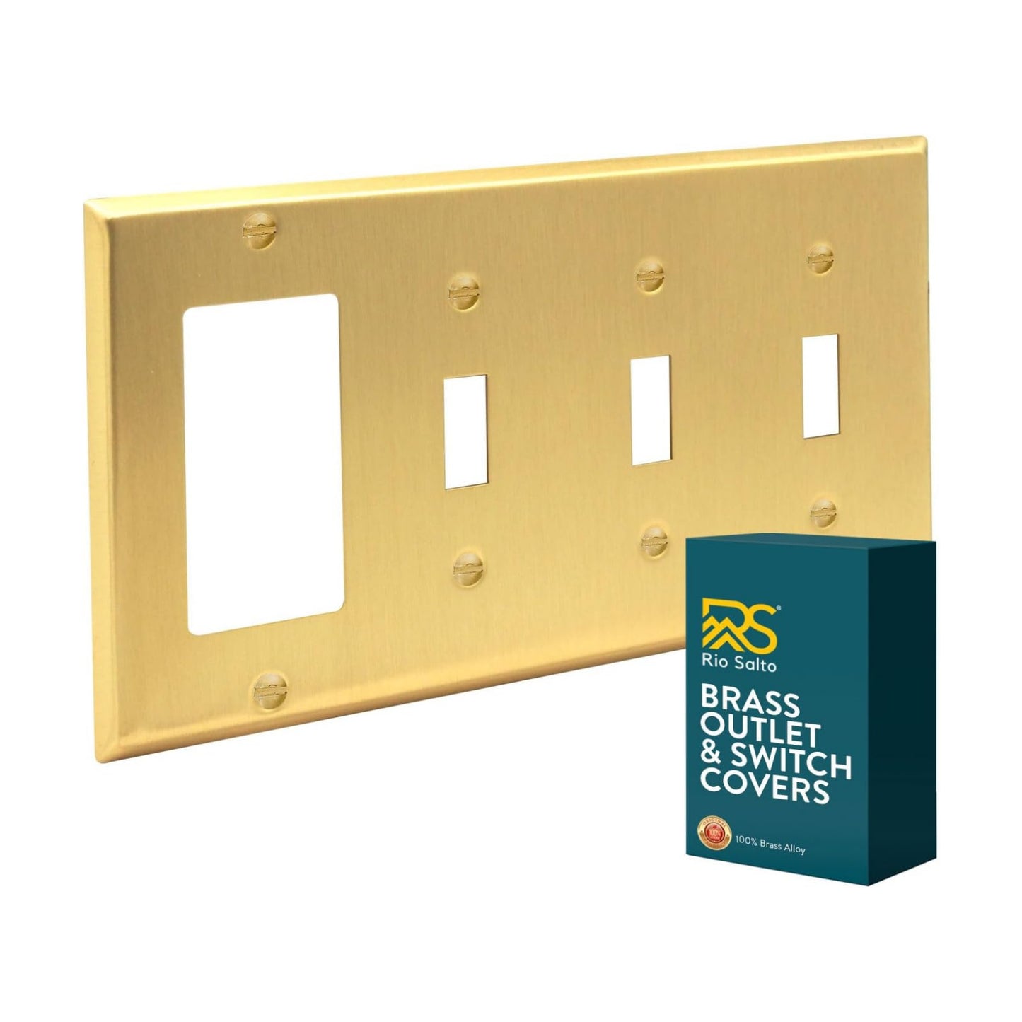 Rio Salto BRASS Metal 4-Gang Gold Outlet Cover or Light Switch Cover Wall Plate, Quad Toggle Rocker Combination