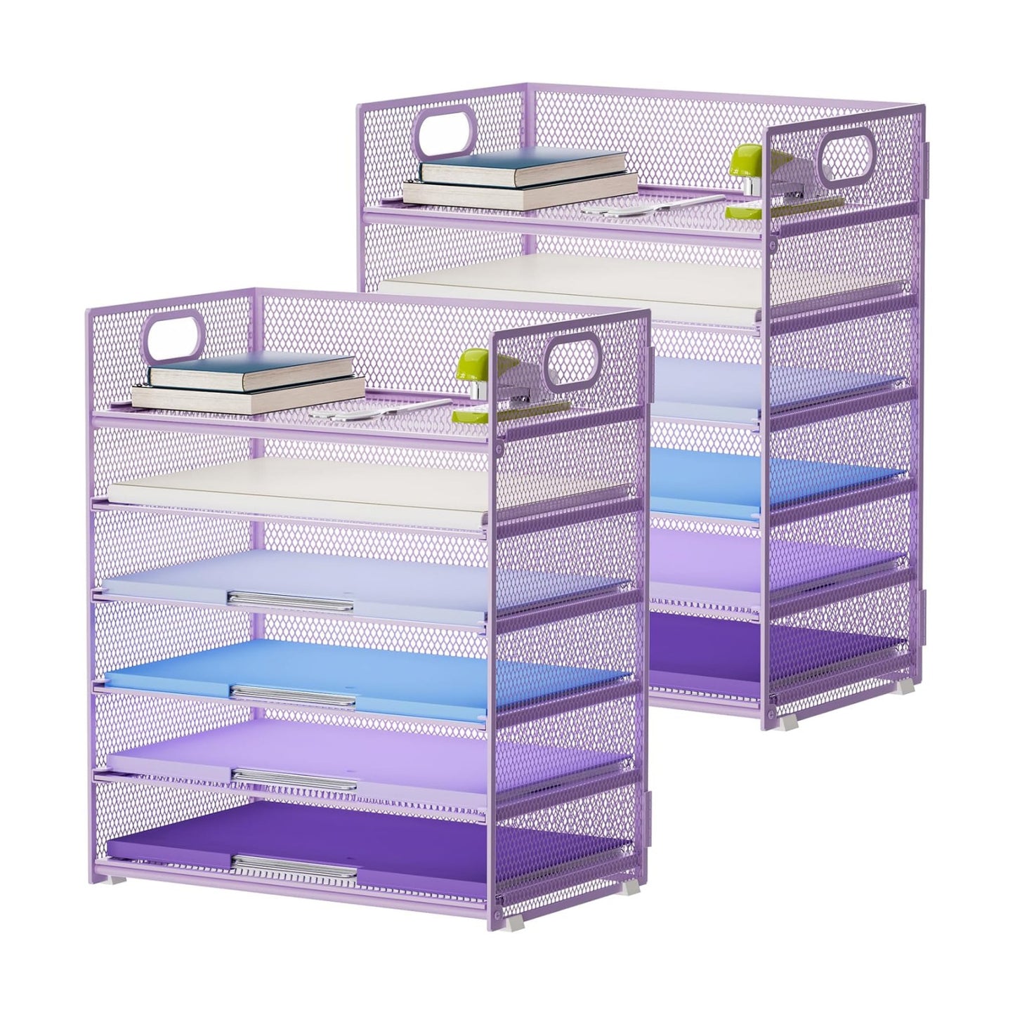 Marbrasse 2 Pack Desk Organizer with Handle, 6 Tier Paper Letter Tray, Mesh Desk File Organizer for Office, School and