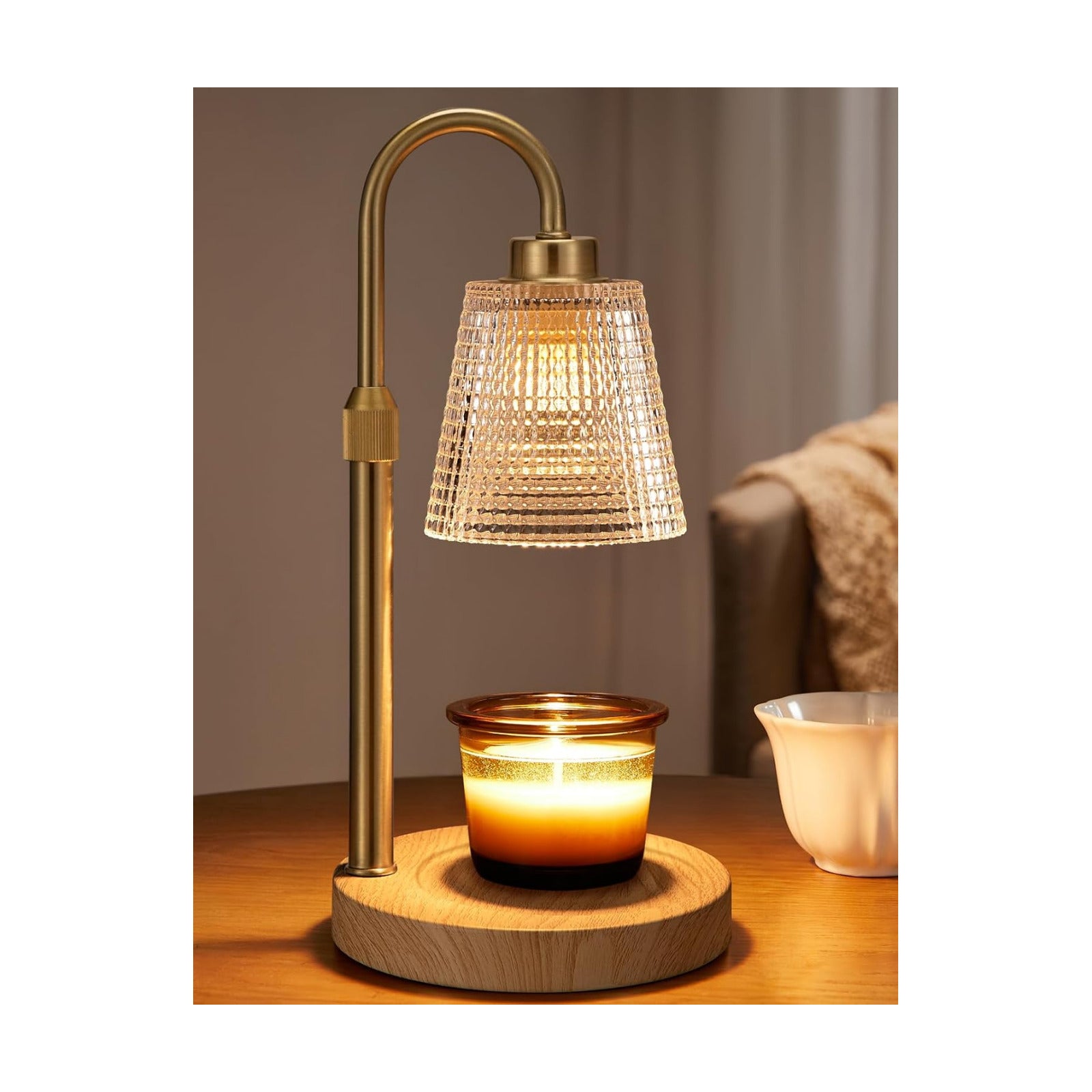 Wood Color& Clear Candle Warmer Lamp with Timer, Dimmable Candle Warmer for Jar Candles, Height Adjustable Wax Melts