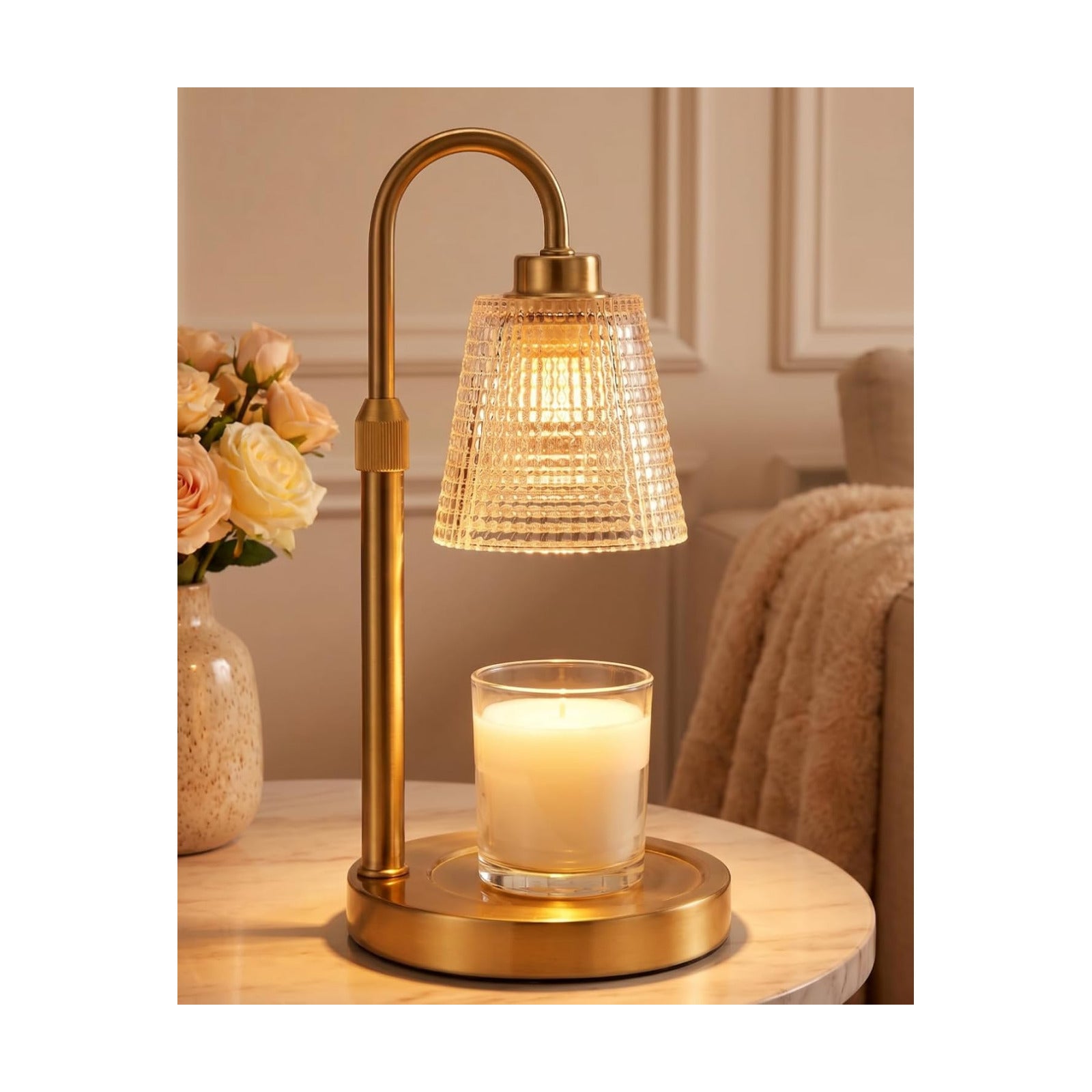 Gold Candle Warmer Lamp with Timer, Dimmable Candle Warmer for Jar Candles, Height Adjustable Wax Melts Warmer