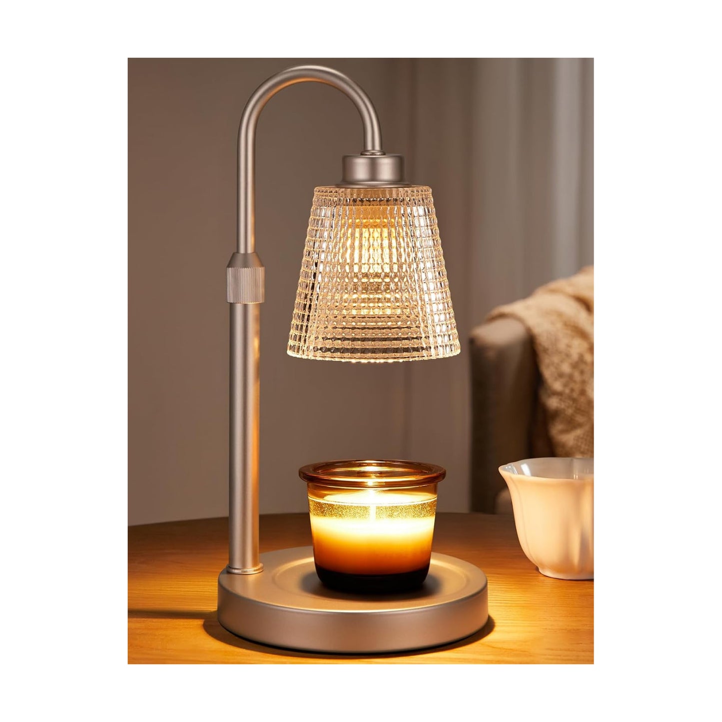 Champagne Gold Candle Warmer Lamp with Timer, Dimmable Candle Warmer for Home Decor, Height Adjustable Candle Lamp for