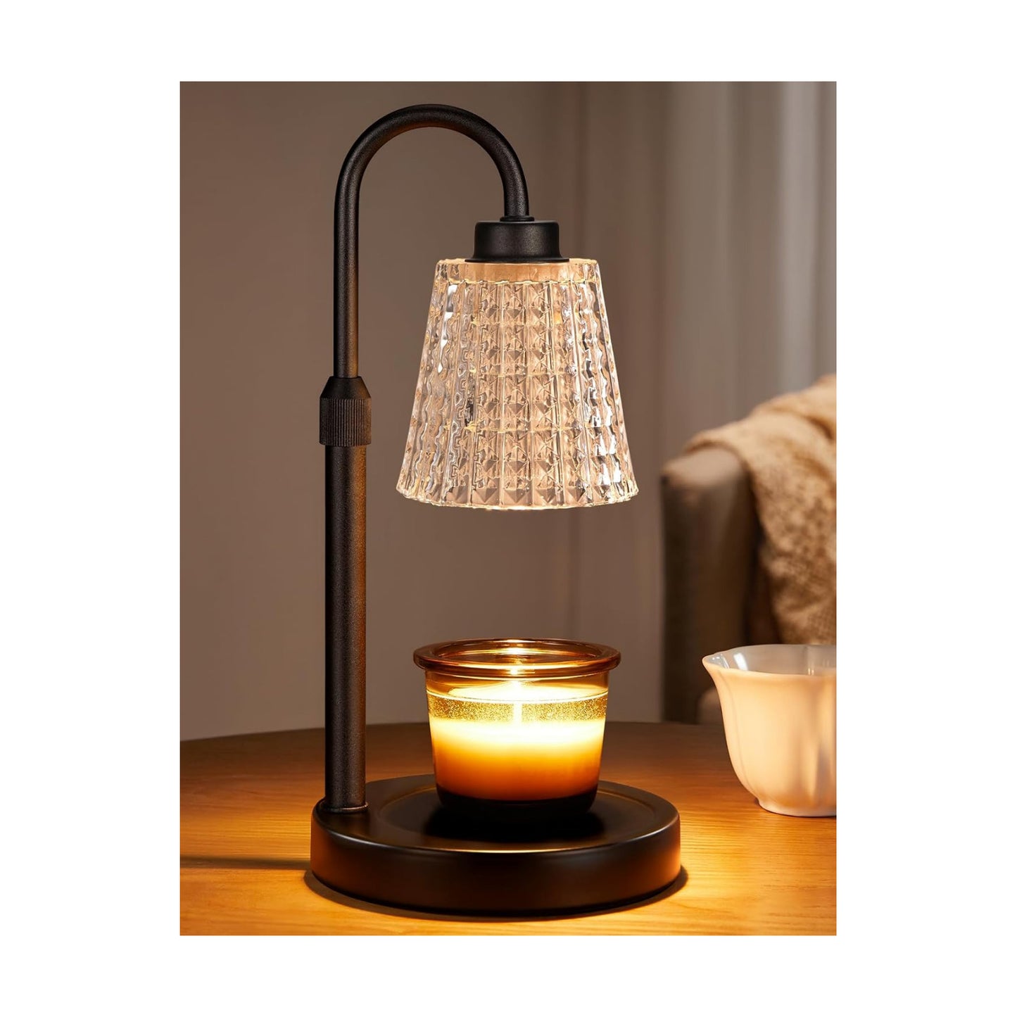Innqoo Black Crystal Candle Warmer Lamp with Timer, Dimmable Candle Warmer for Jar Candles, Height Adjustable Wax Melts