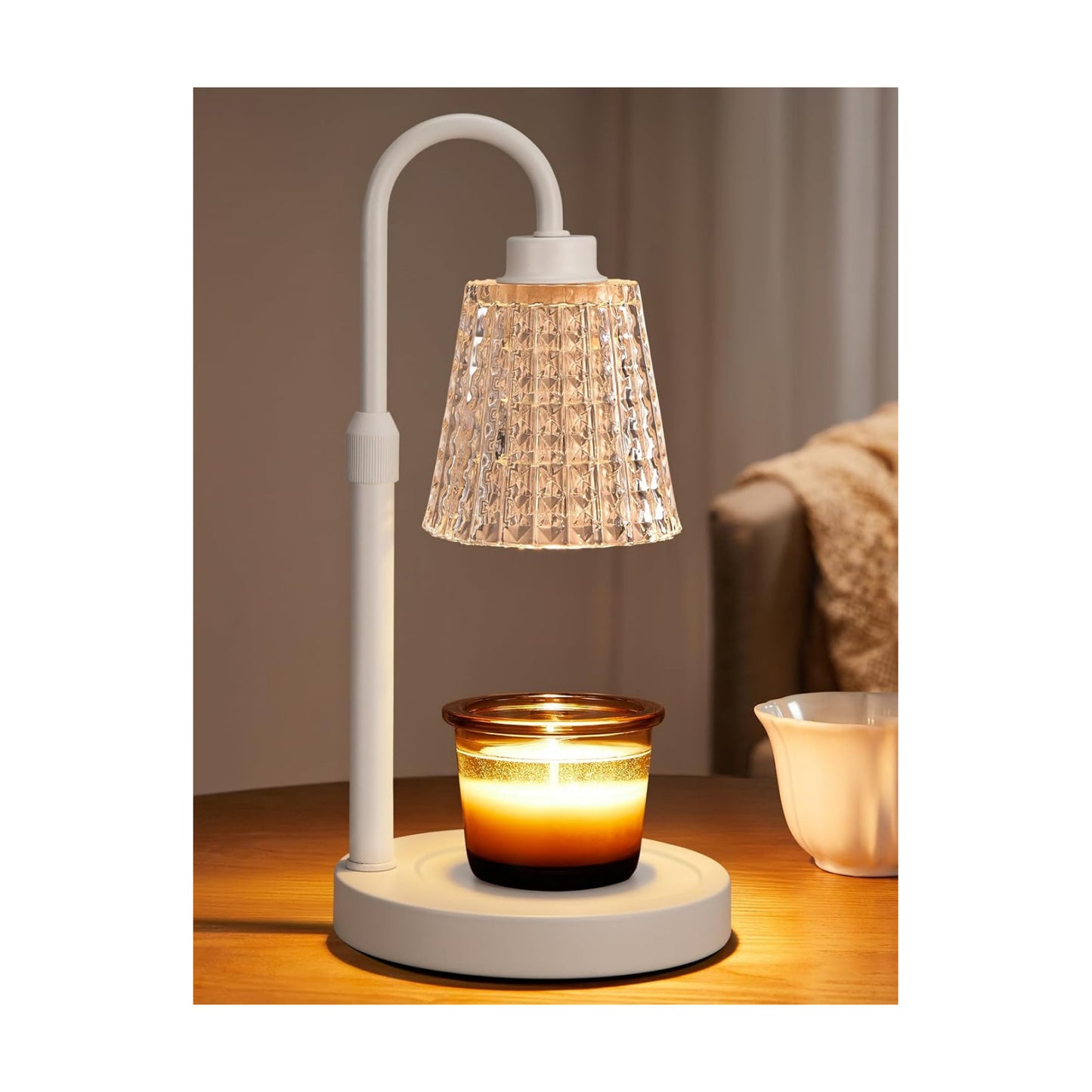 Innqoo White Crystal Candle Warmer Lamp with Timer, Dimmable Candle Warmer for Jar Candles, Height Adjustable Wax Melts