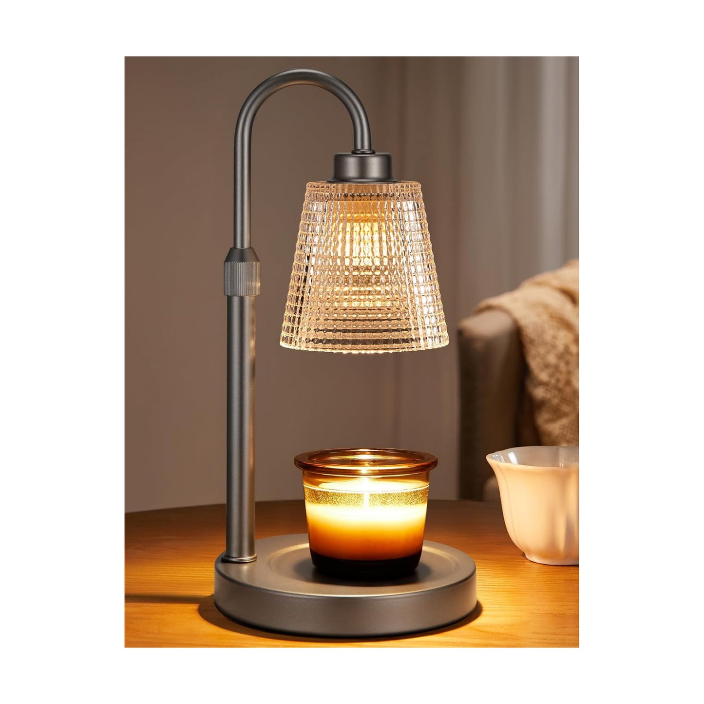 Gray Candle Warmer Lamp with Timer, Dimmable Candle Warmer for Jar Candles, Height Adjustable Wax Melts Warmer