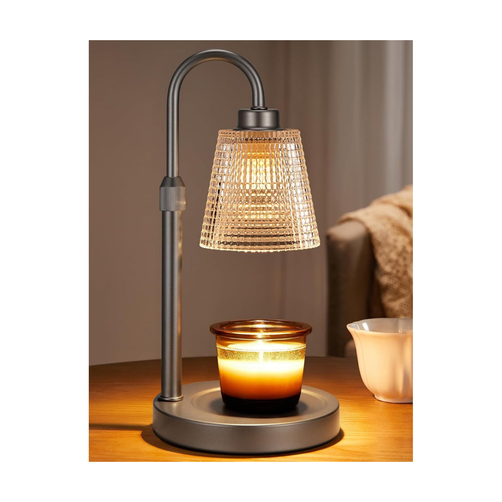 Gray Candle Warmer Lamp with Timer, Dimmable Candle Warmer for Jar Candles, Height Adjustable Wax Melts Warmer
