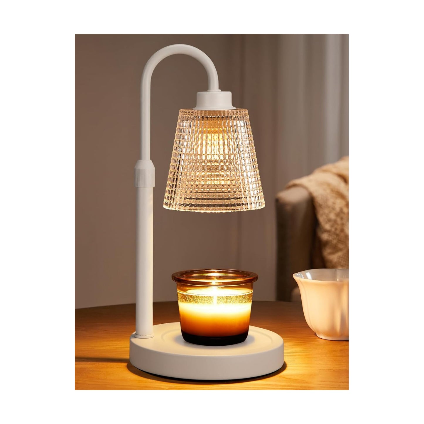 White Candle Warmer Lamp with Timer, Dimmable Candle Warmer for Jar Candles, Height Adjustable Wax Melts Warmer